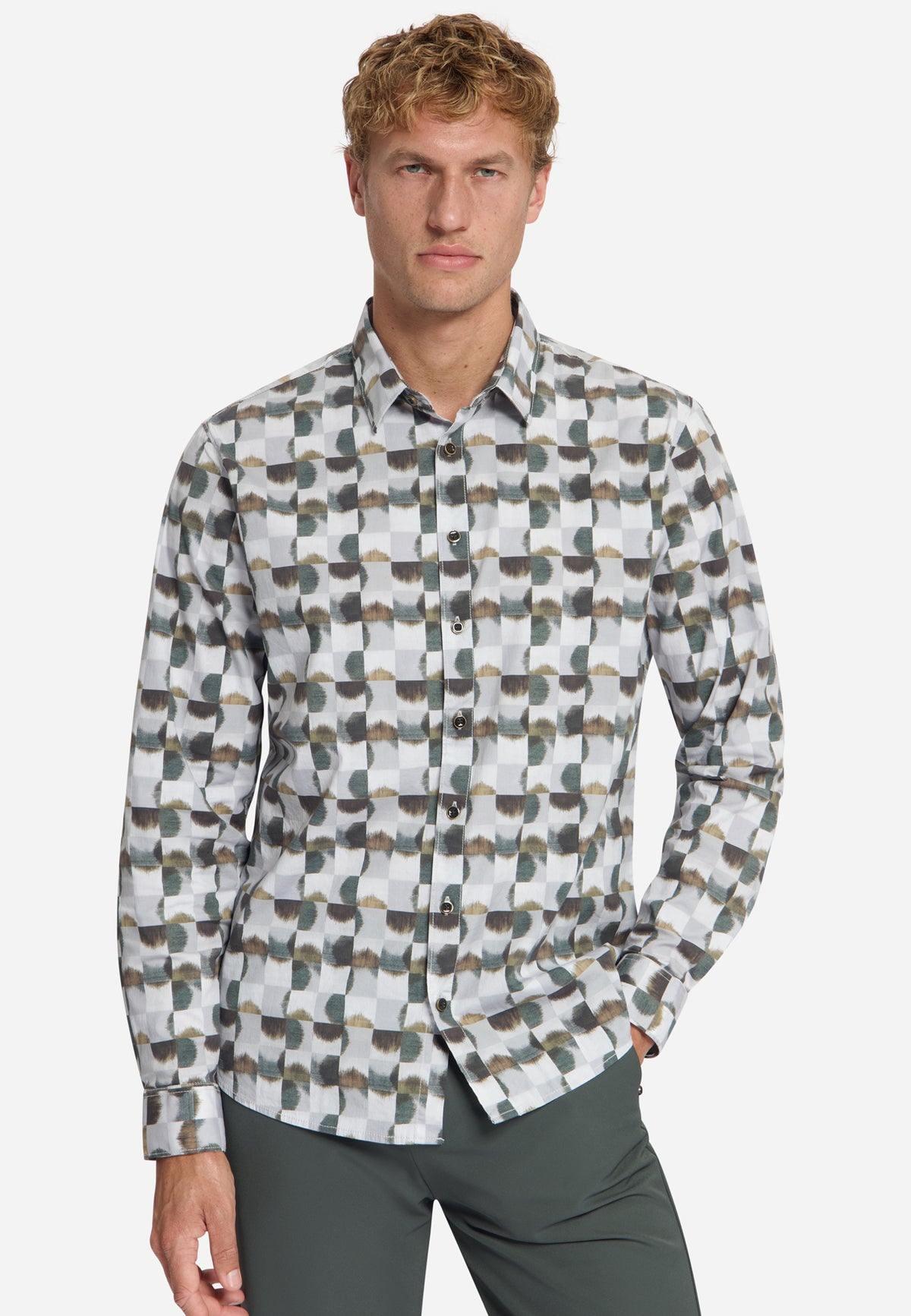 Stretchhemd mit Print | Caramel