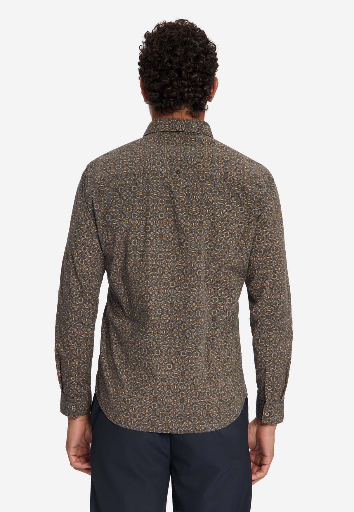 Geometric Print Stretch Shirt | Caramel