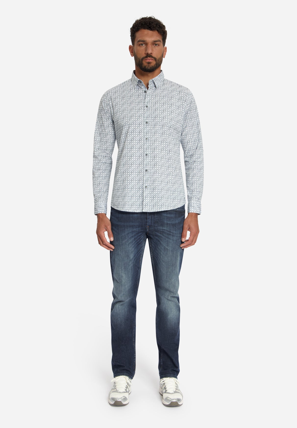 Bedrucktes Stretch-Hemd | Dusty Blue