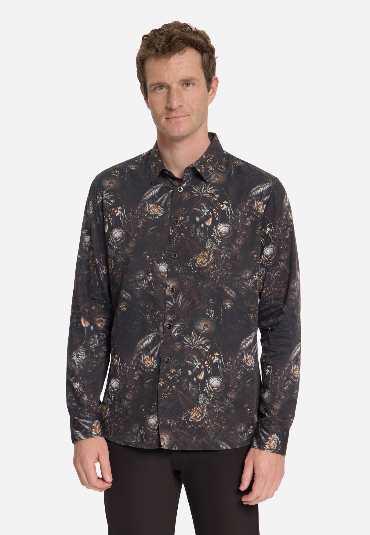 Hemd mit durchgehendem Allover-Print aus Satin-Gewebe | Schwarz