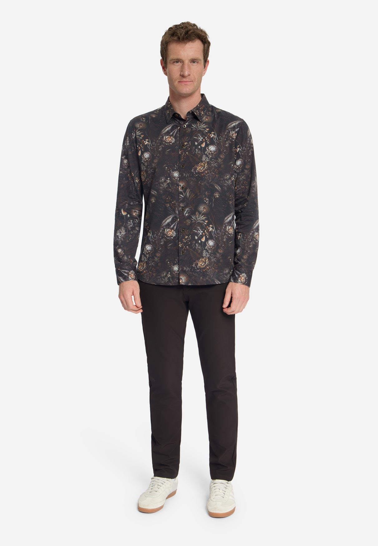 Hemd mit durchgehendem Allover-Print aus Satin-Gewebe | Schwarz