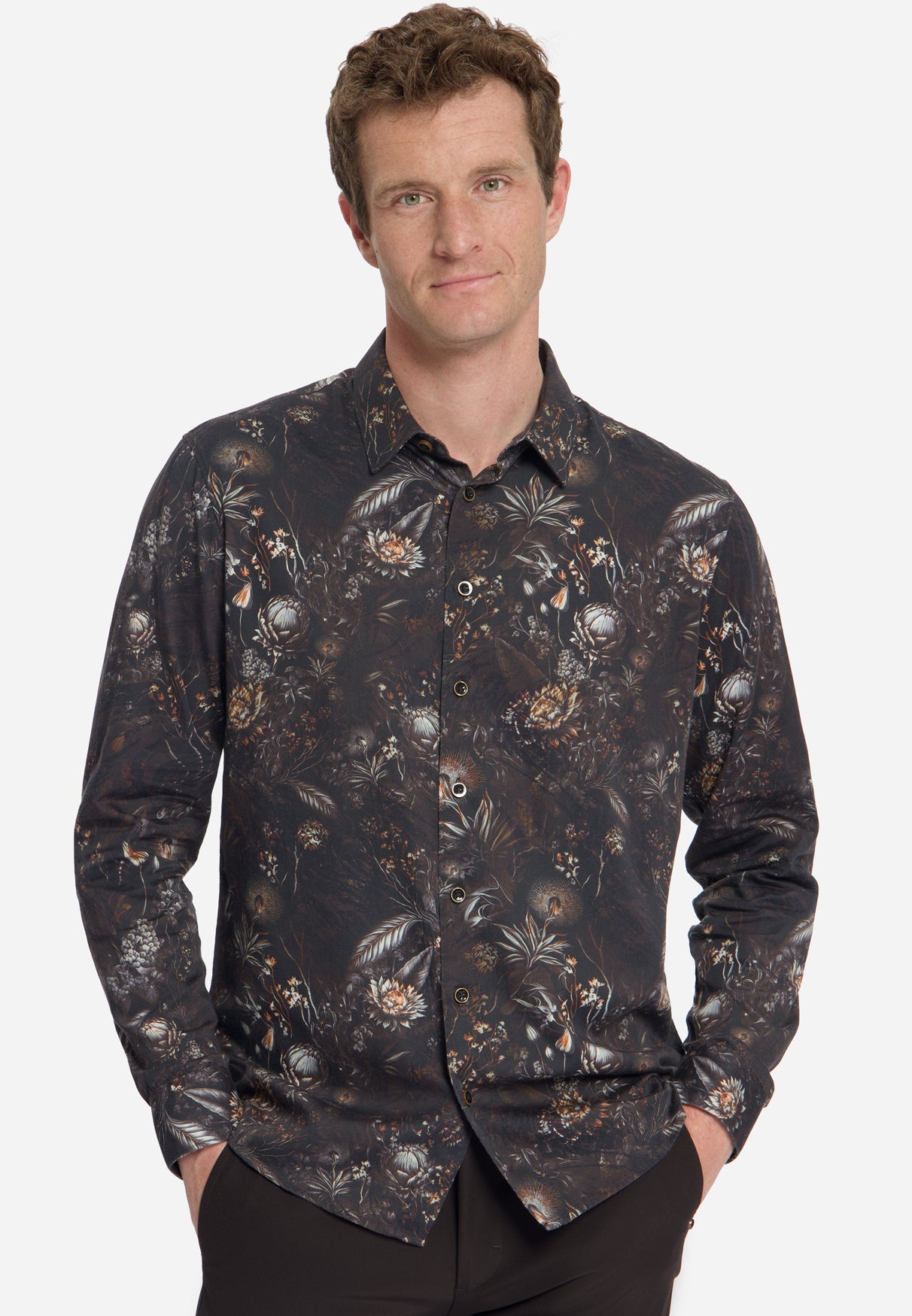 Hemd mit durchgehendem Allover-Print aus Satin-Gewebe | Schwarz