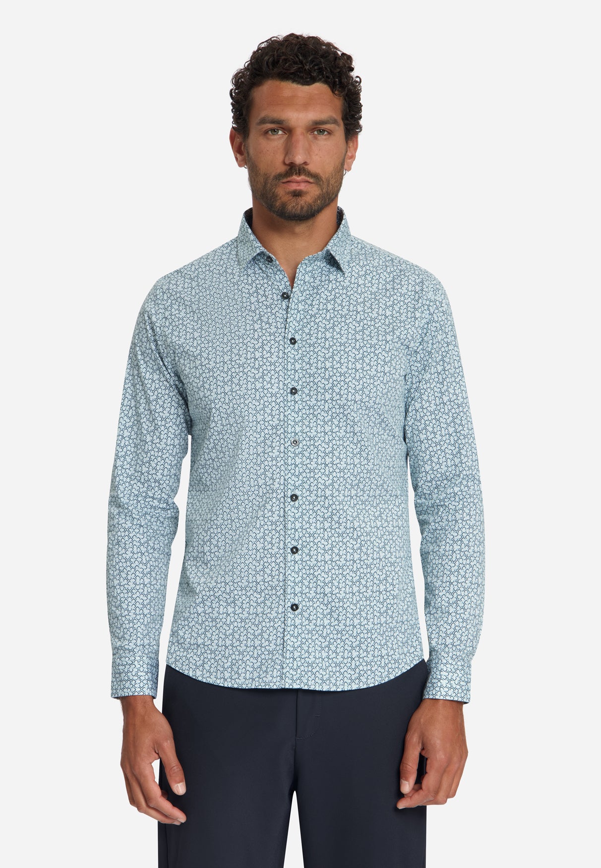 Bedrucktes Stretch-Hemd | Dusty Blue