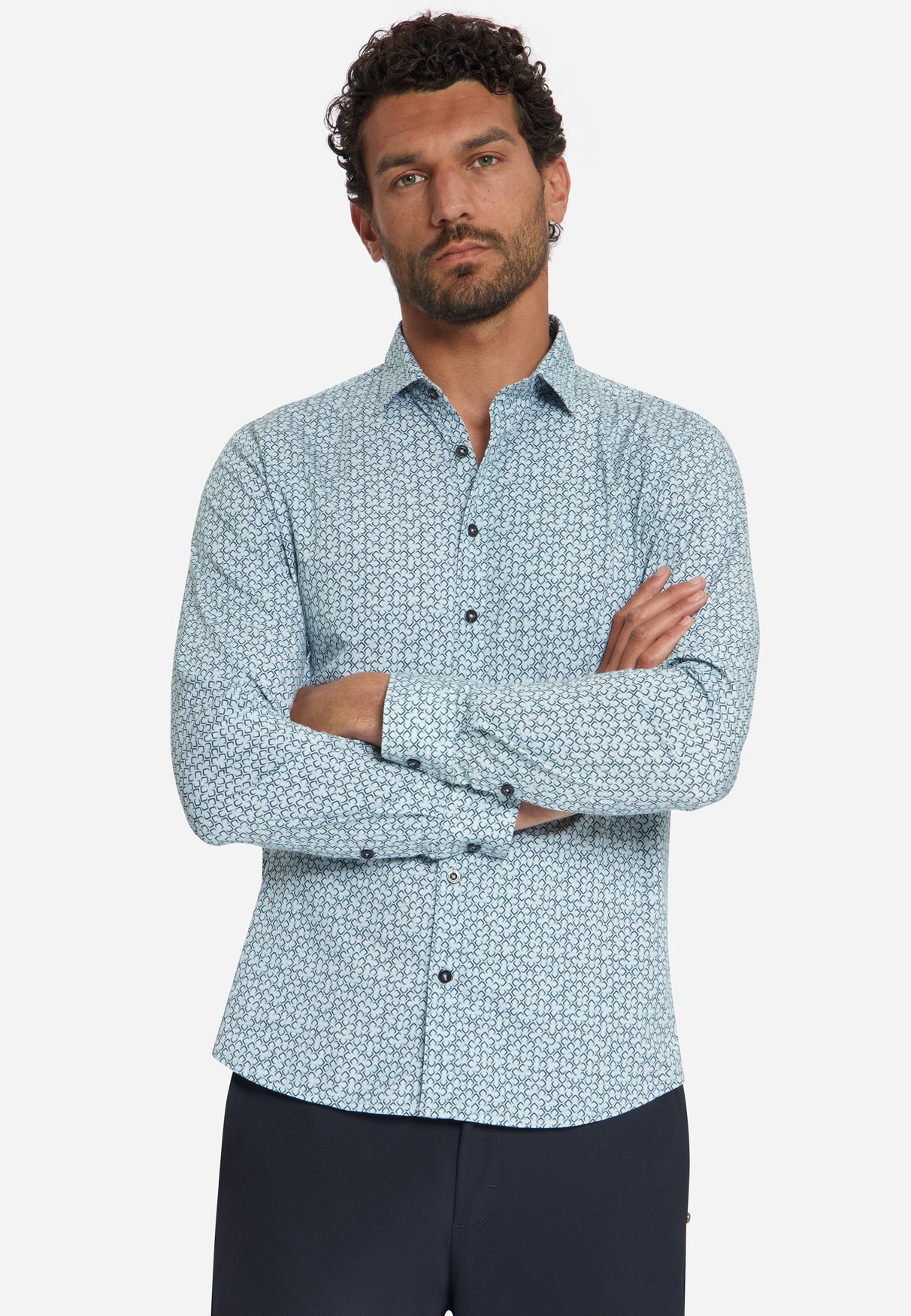 Printed stretch shirt | Dusty Blue