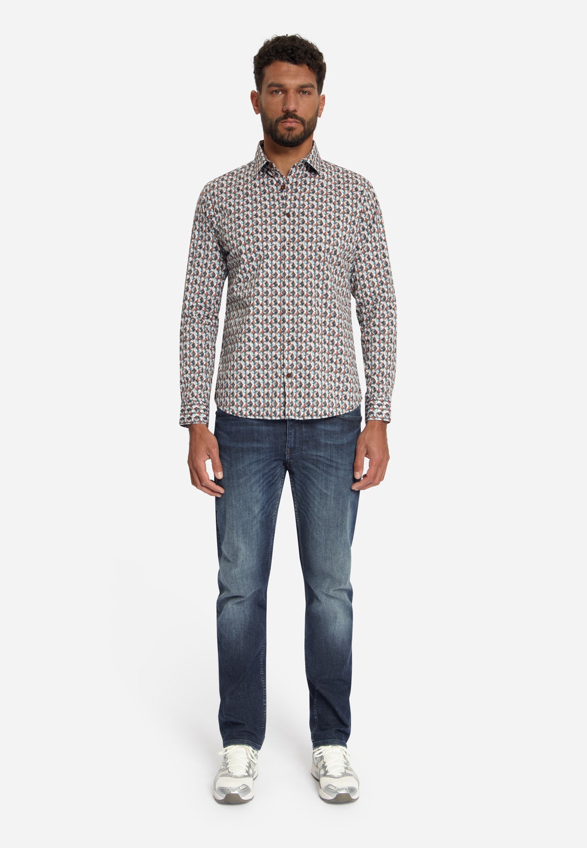 Stretch Allover Print Shirt | Caramel