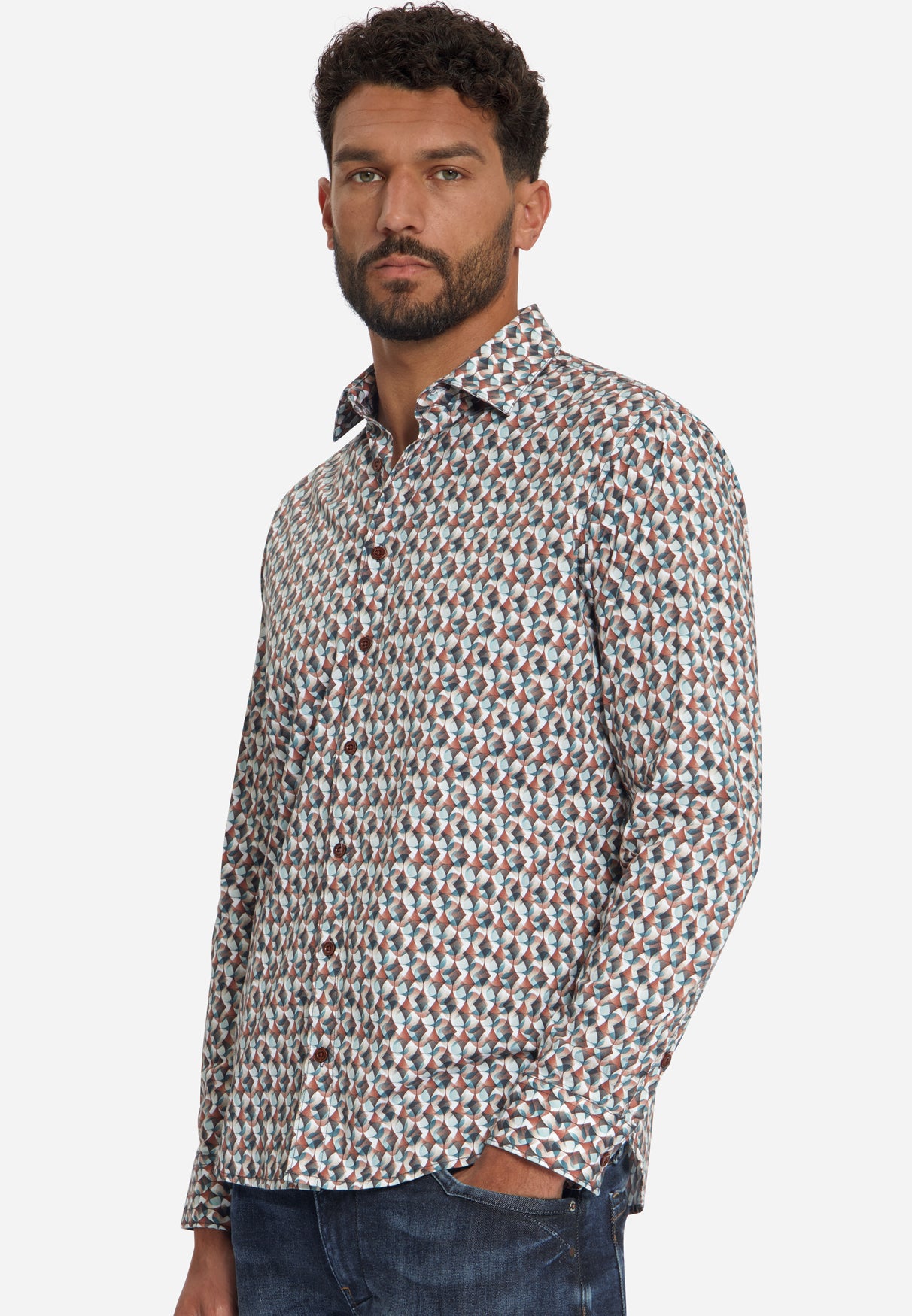 Stretch Allover Print Shirt | Caramel