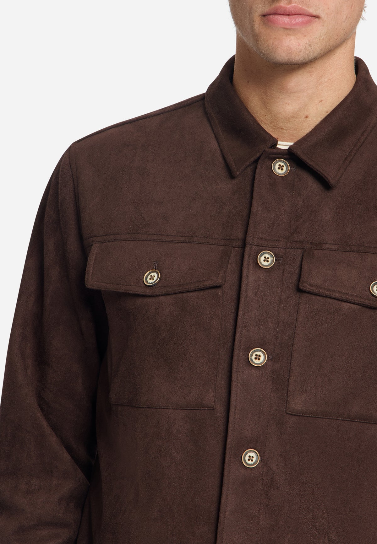 Suede Look Overshirt | Dark Brown