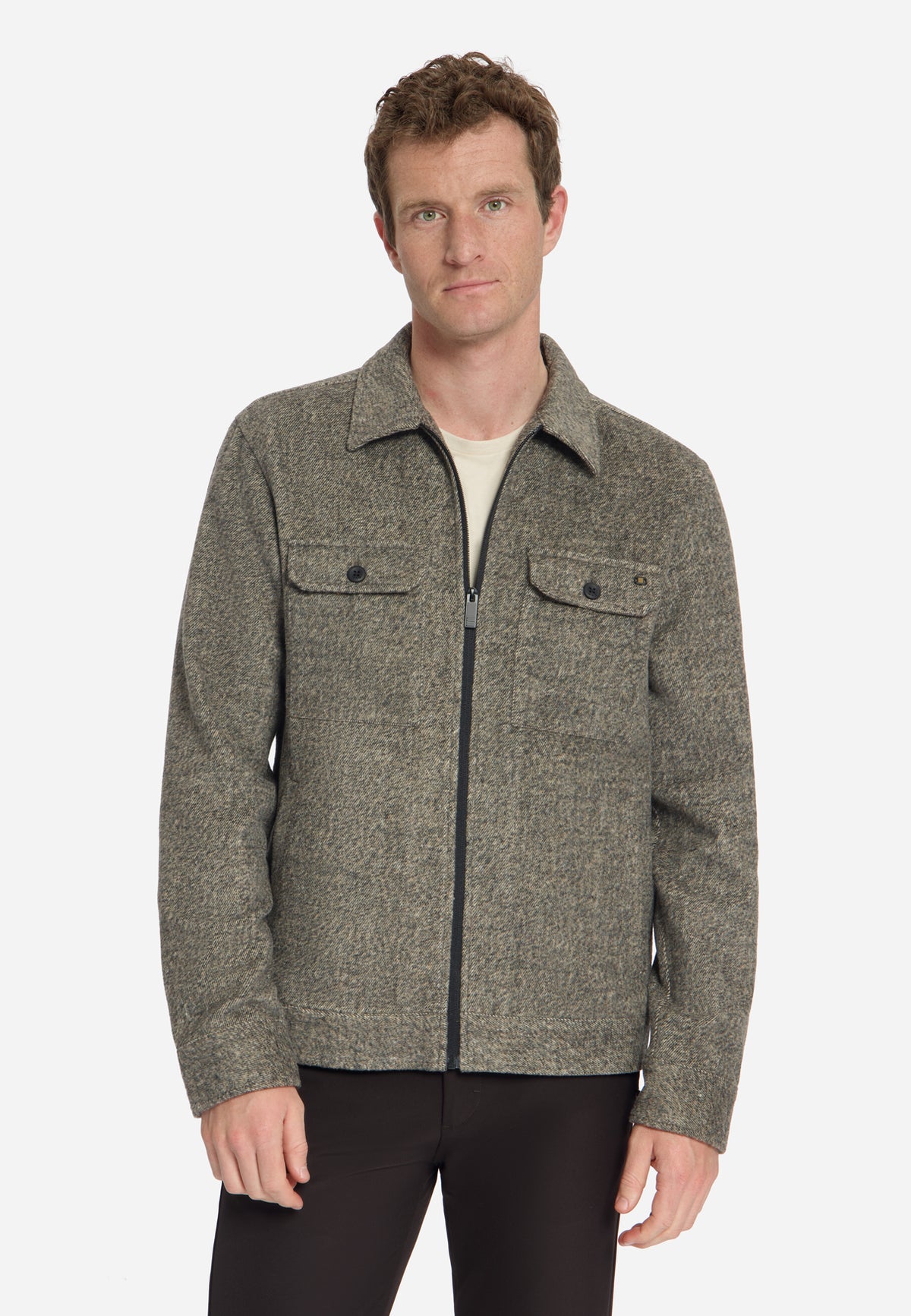 Wool Blend Zip Overshirt | Light Brown