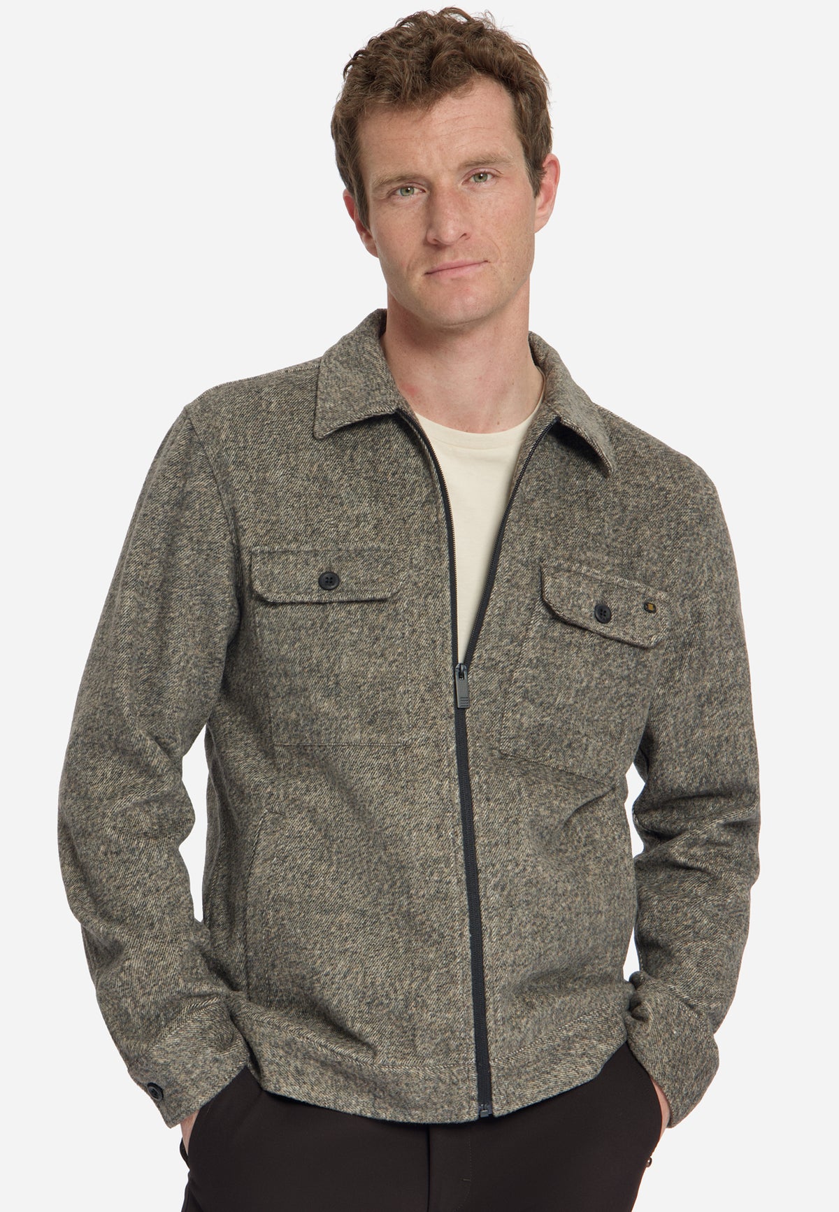 Wool Blend Zip Overshirt | Light Brown