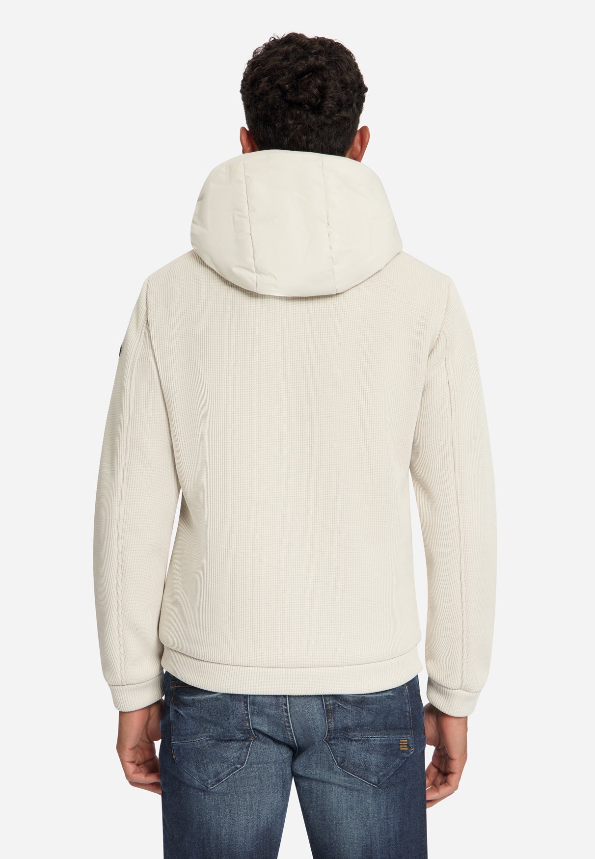 Jacke, kurze Passform, versiegelte Kapuze, Strickmischung | stone