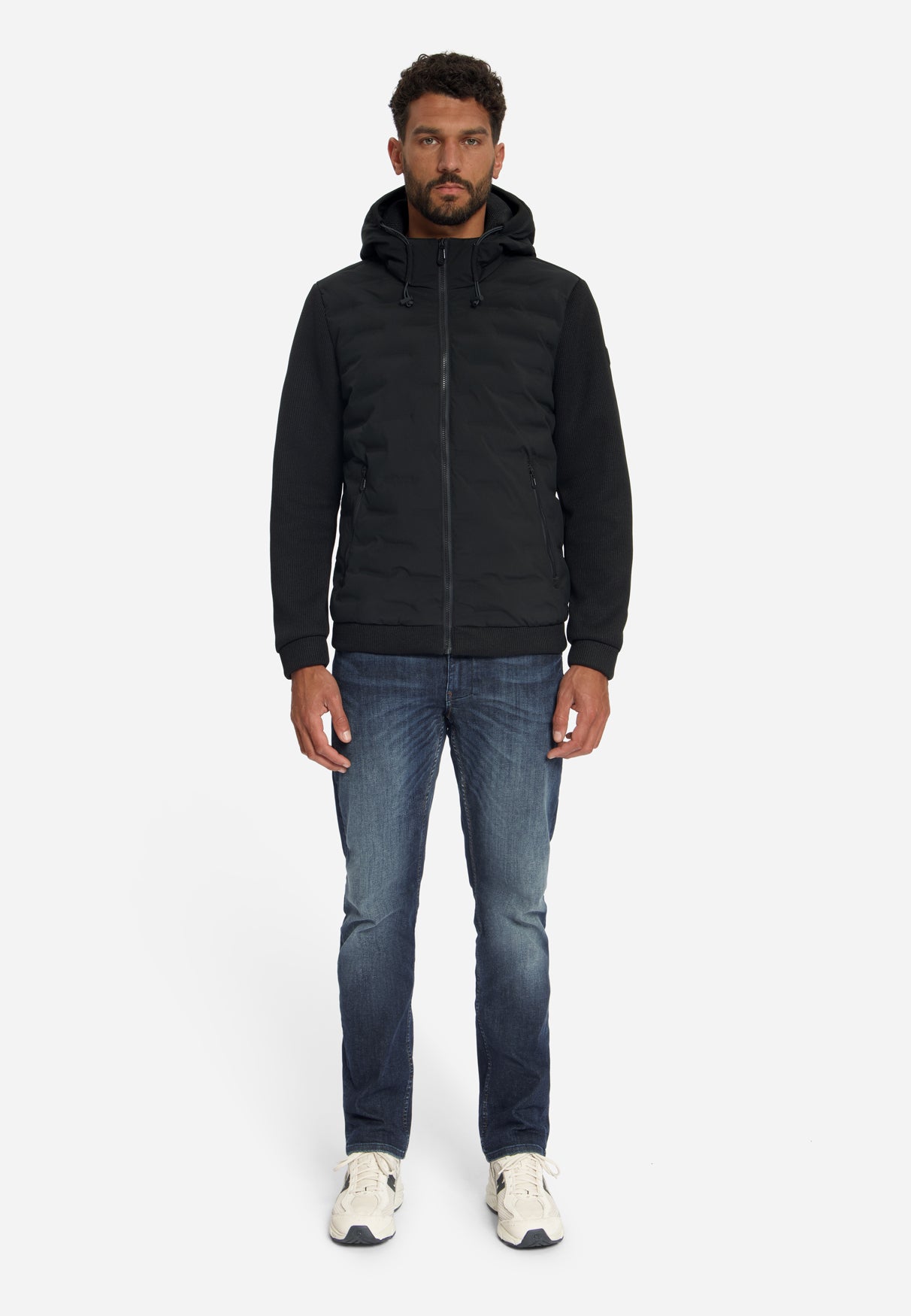 Knitted Padded Hooded Jacket | Black