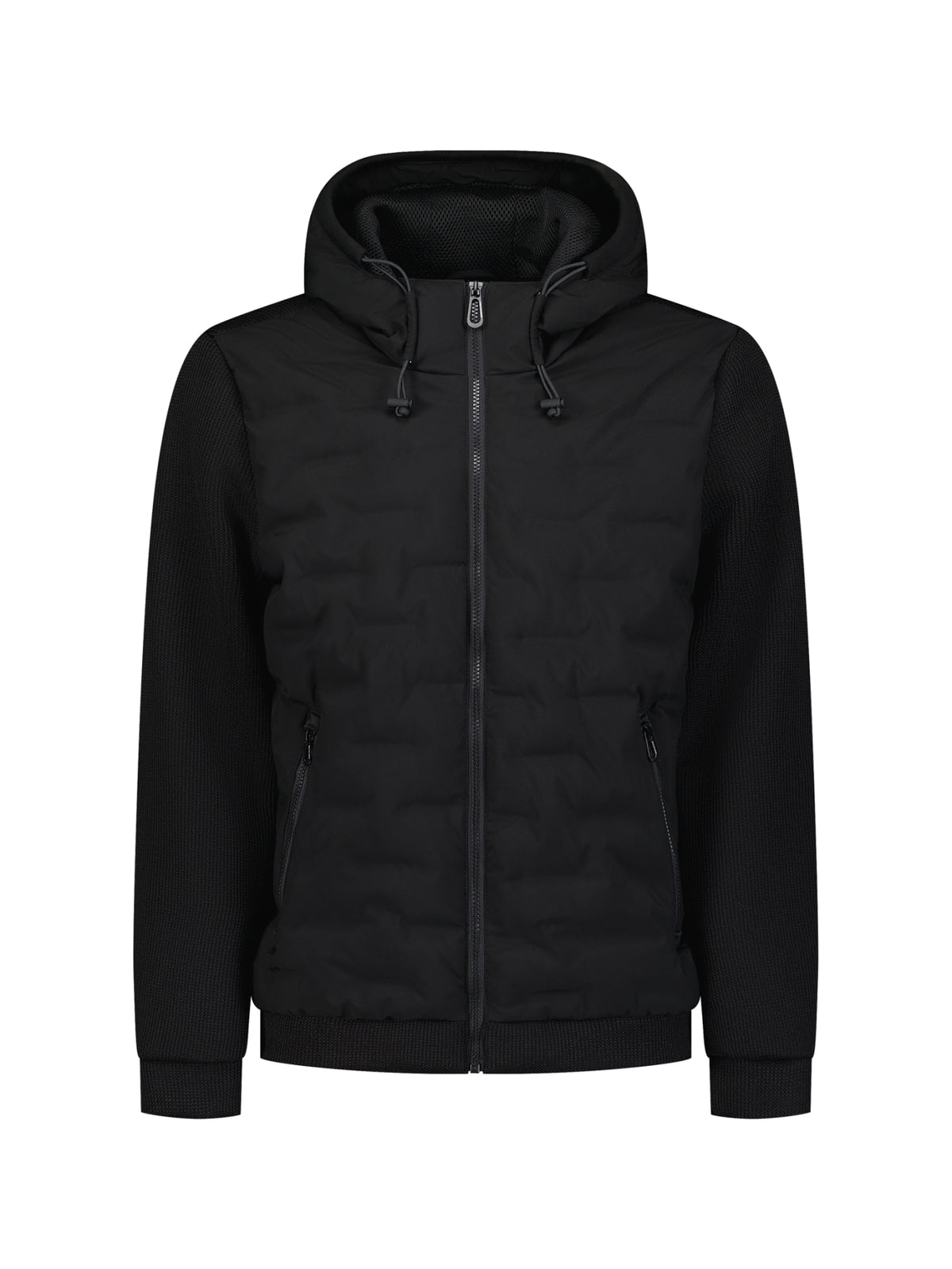 Strickjacke mit leichter Wattierung und Kapuze | Black