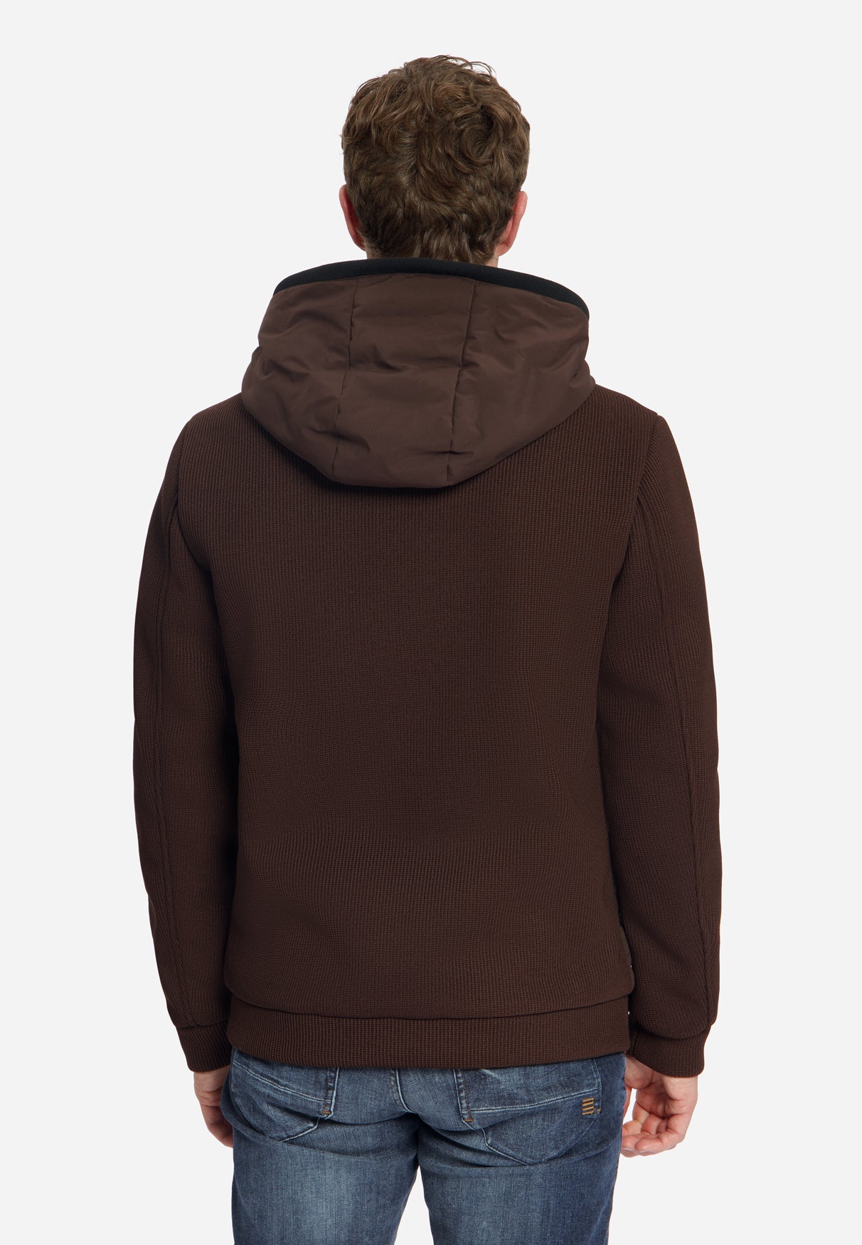 Jacke, kurze Passform, versiegelte Kapuze, Strickmischung | Dunkelbraun