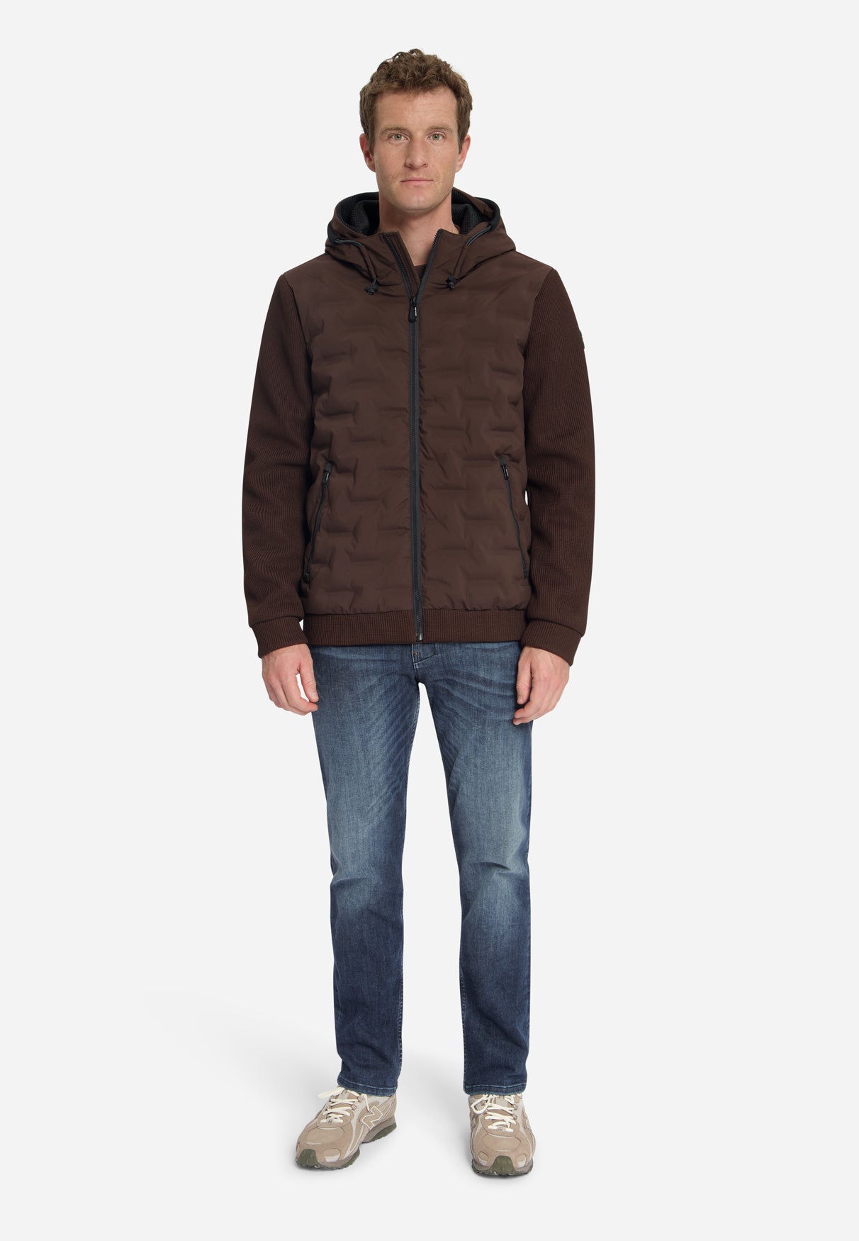 Jacke, kurze Passform, versiegelte Kapuze, Strickmischung | Dunkelbraun