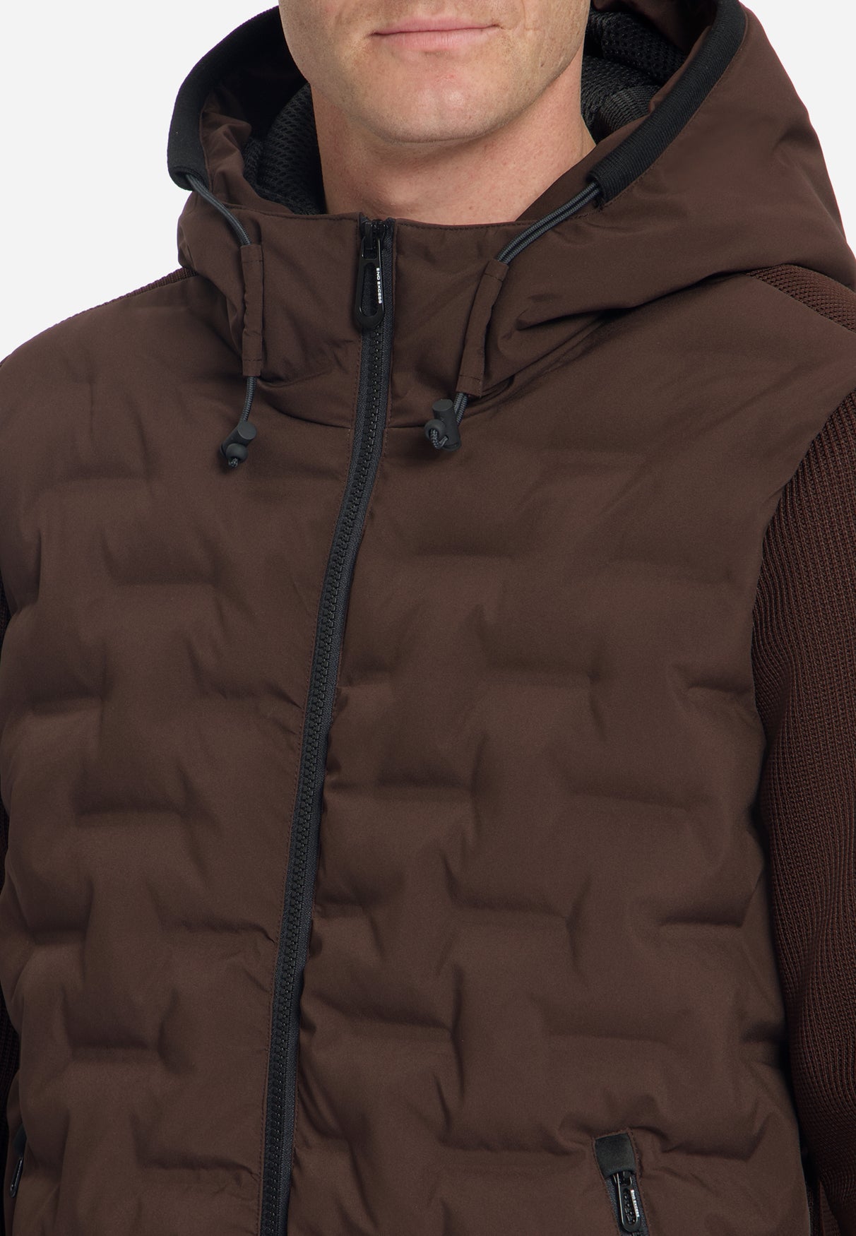 Jacke, kurze Passform, versiegelte Kapuze, Strickmischung | Dunkelbraun