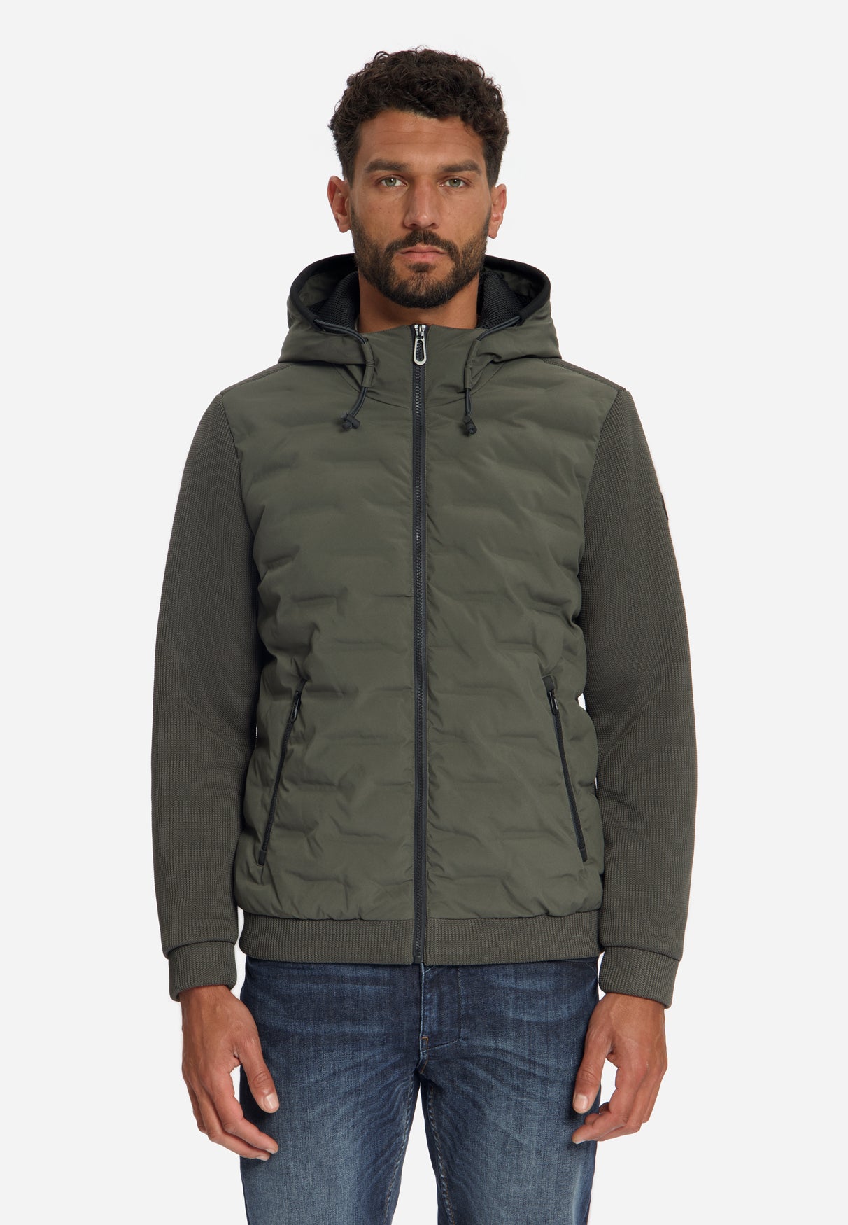 Strickjacke mit leichter Wattierung und Kapuze | Army