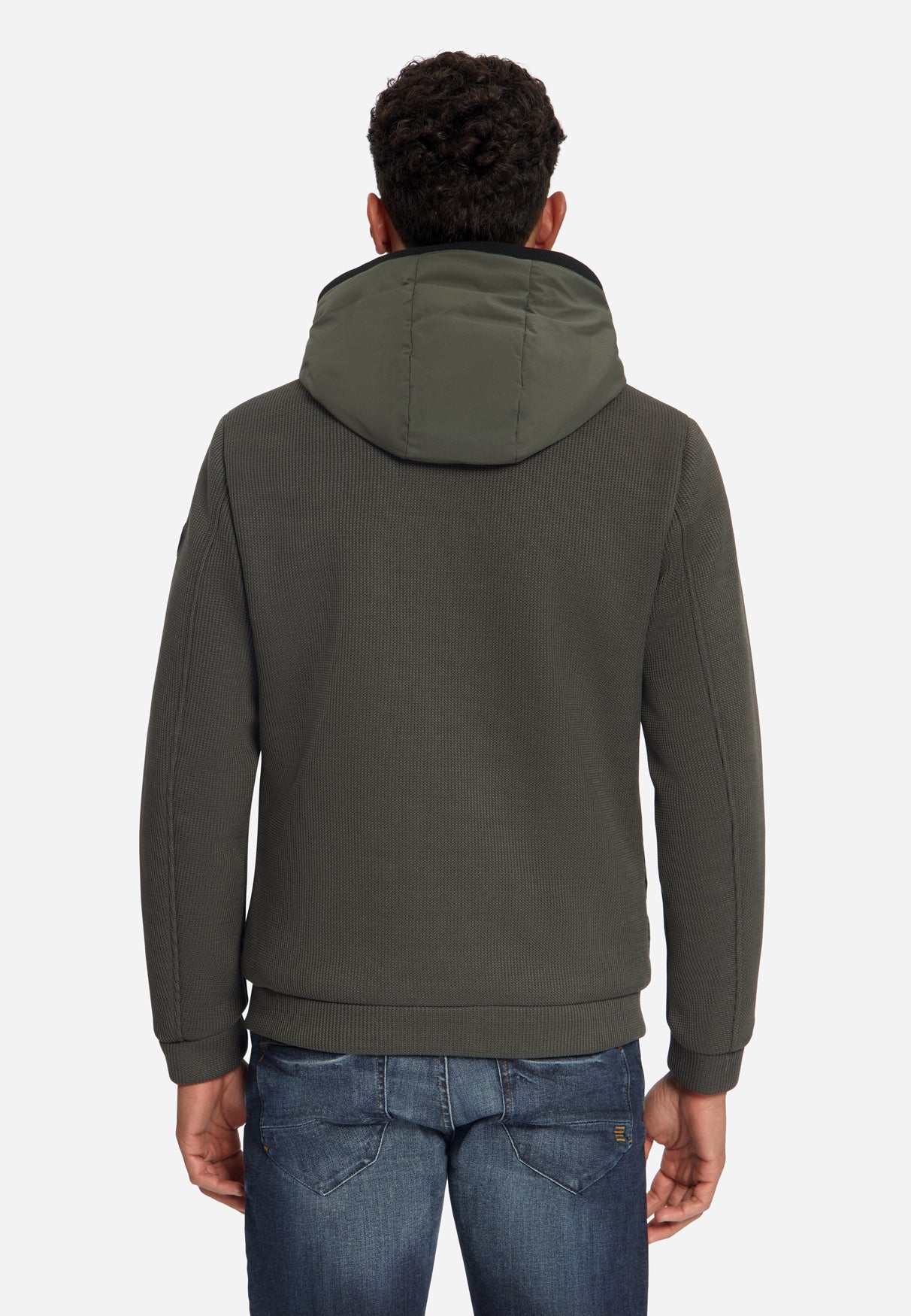 Jacke, kurze Passform, versiegelte Kapuze, Strickmischung | army