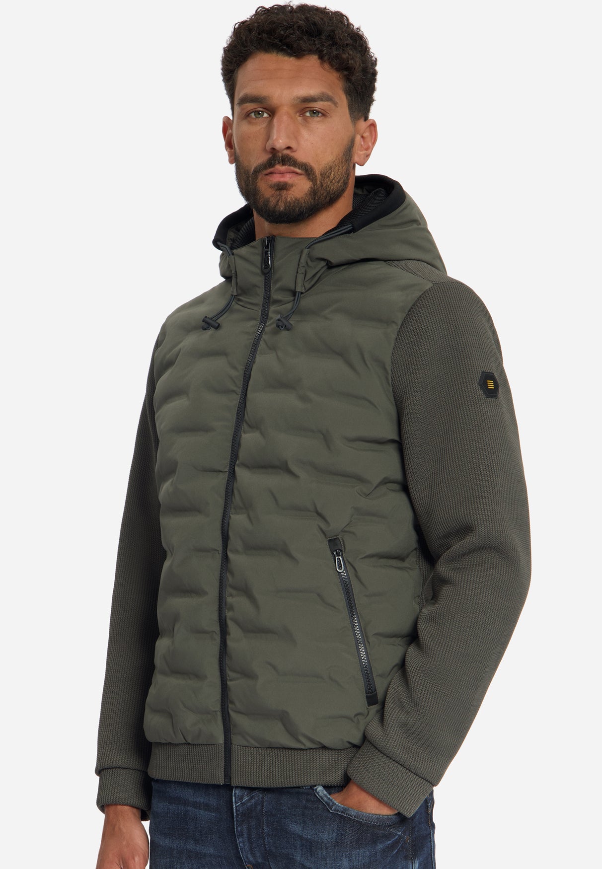 Strickjacke mit leichter Wattierung und Kapuze | Army