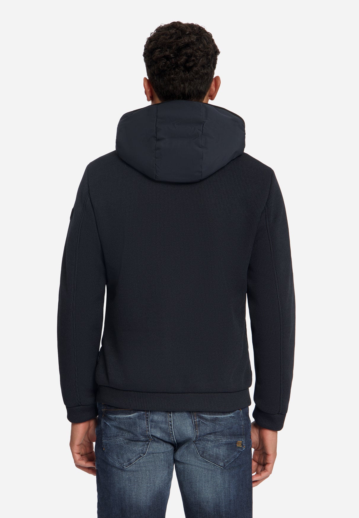 Jacke, kurze Passform, versiegelte Kapuze, Strickmischung | Dark Night