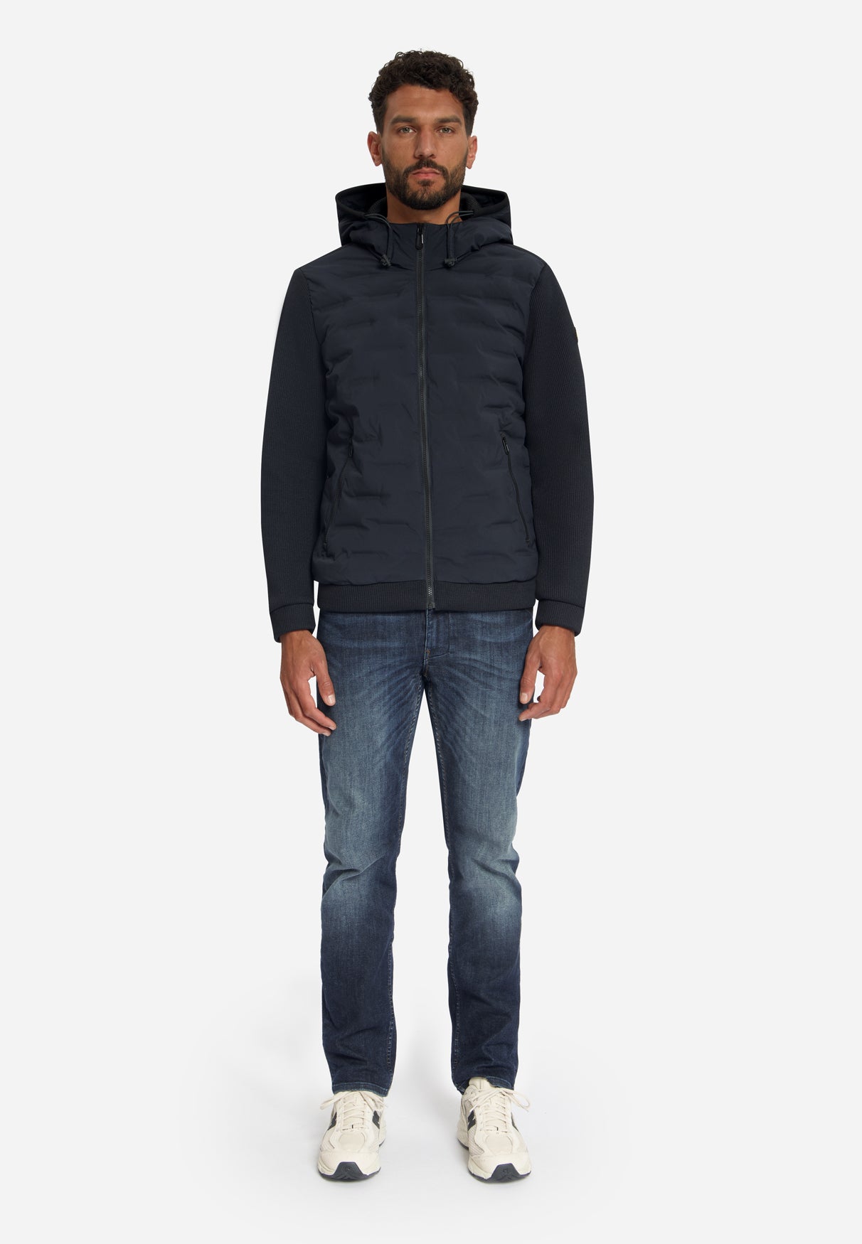 Jacke, kurze Passform, versiegelte Kapuze, Strickmischung | Dark Night