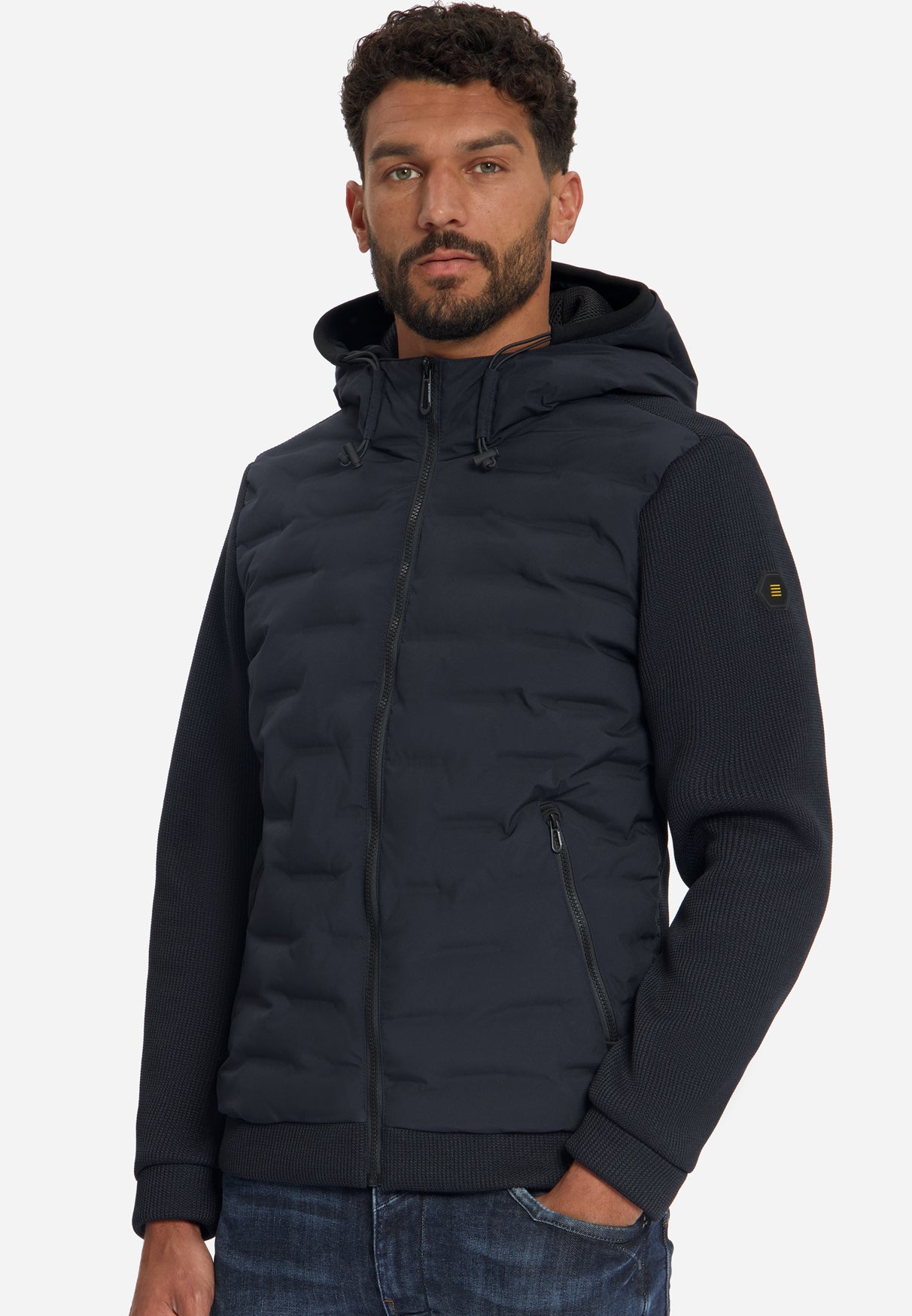 Jacke, kurze Passform, versiegelte Kapuze, Strickmischung | Dark Night