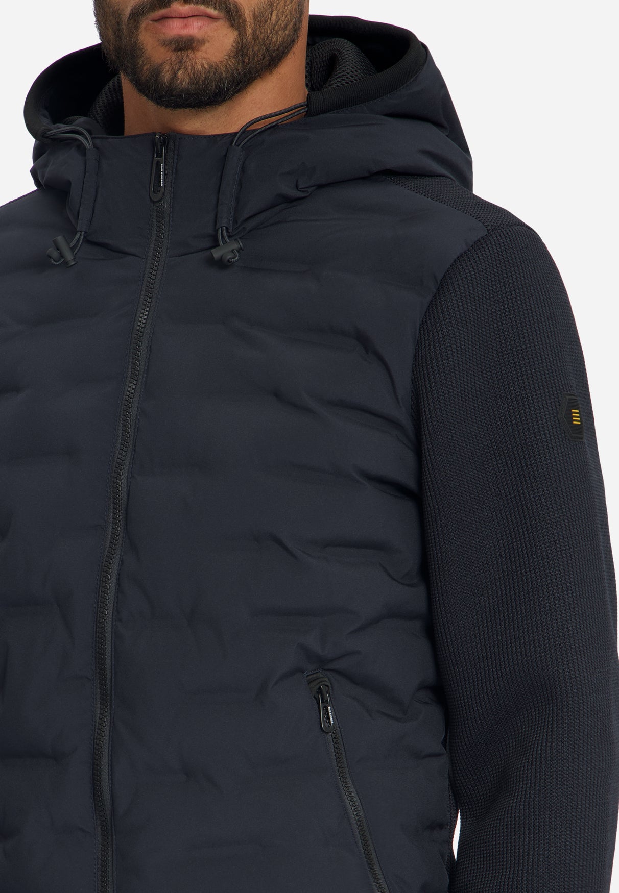 Jacke, kurze Passform, versiegelte Kapuze, Strickmischung | Dark Night