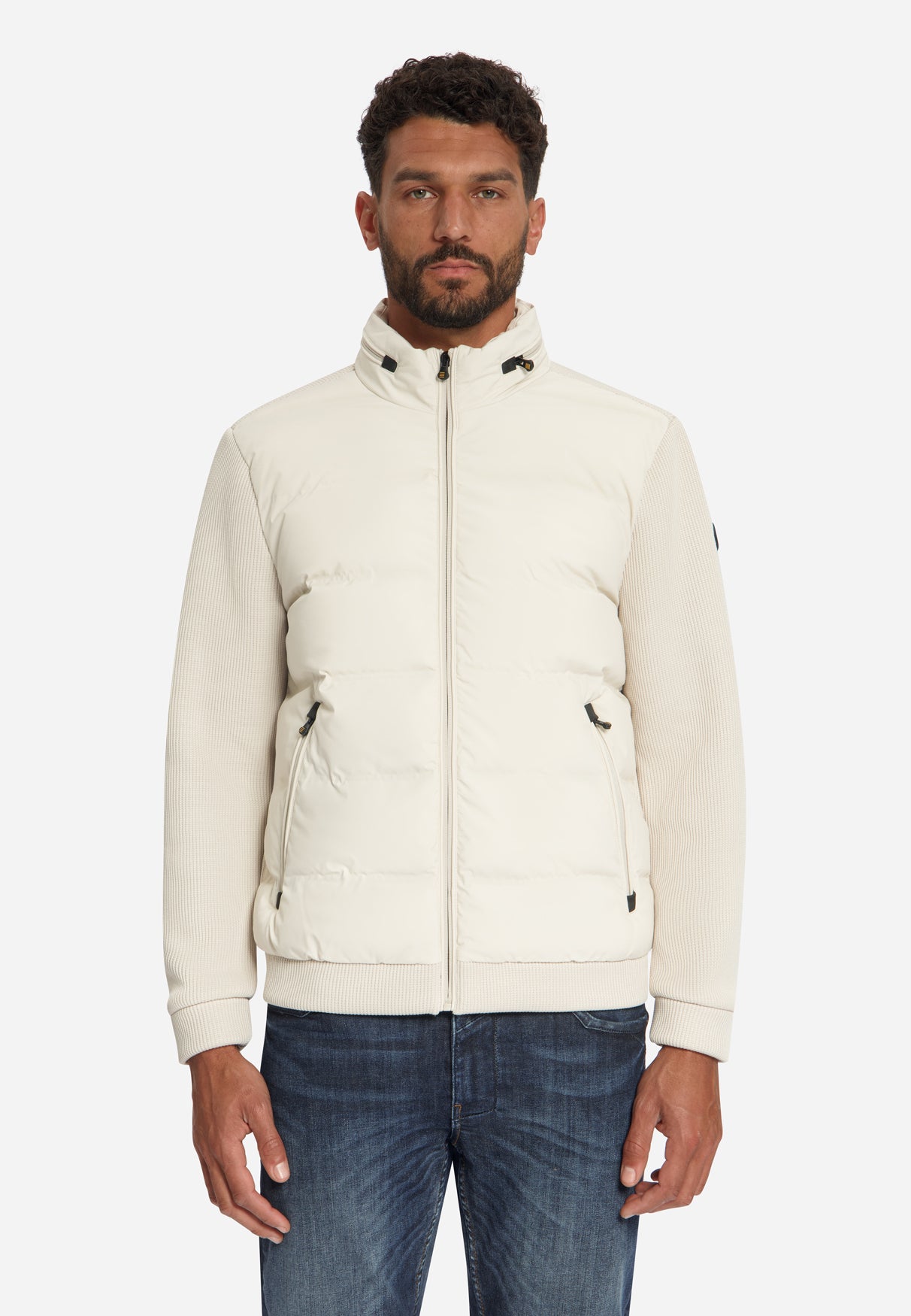 Jacke, kurze Passform, versiegelt, Strickmischung | stone