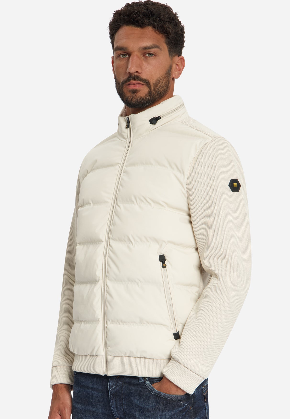 Jacke, kurze Passform, versiegelt, Strickmischung | stone