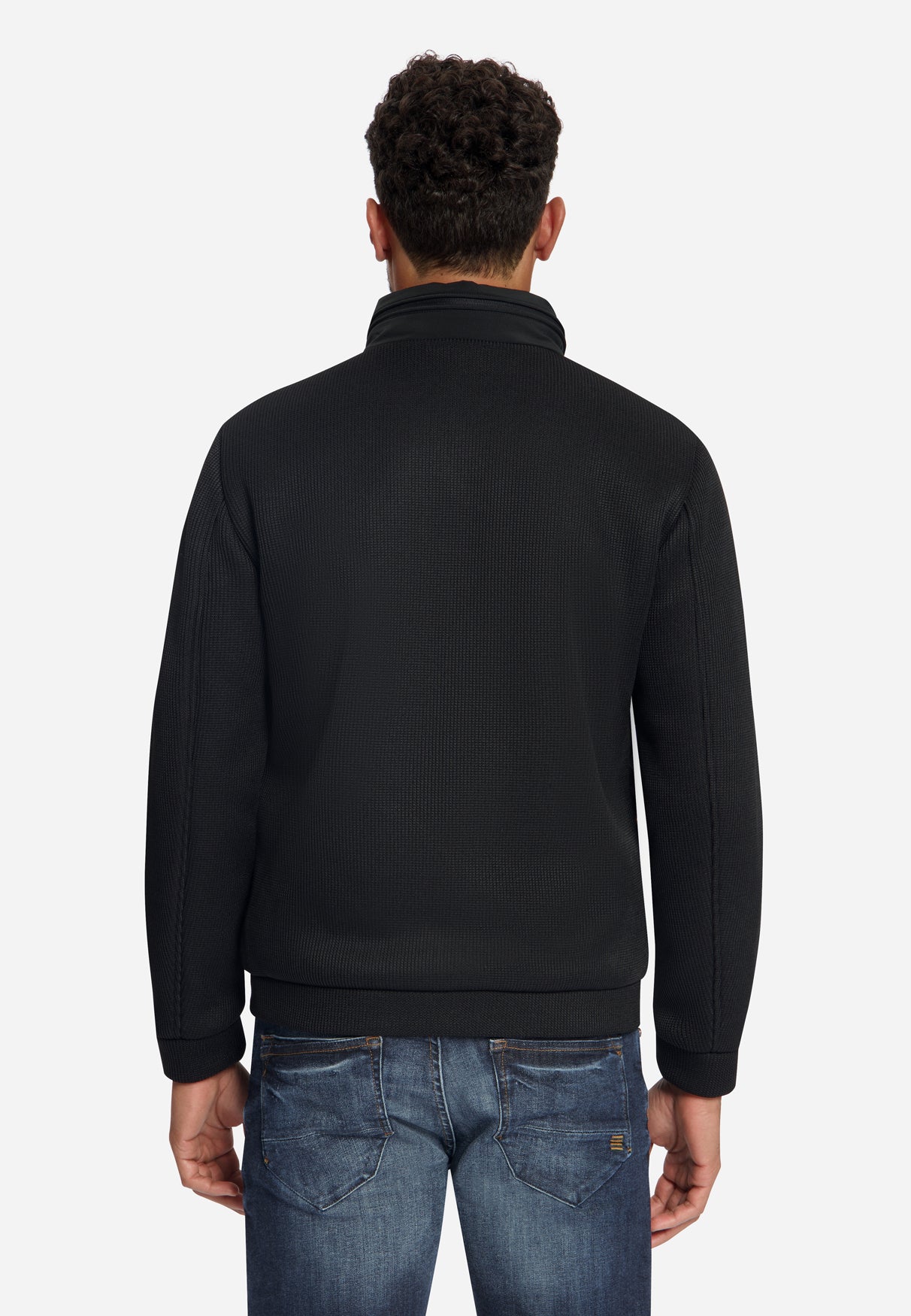 Jacke, kurze Passform, versiegelt, Strickmischung | Schwarz