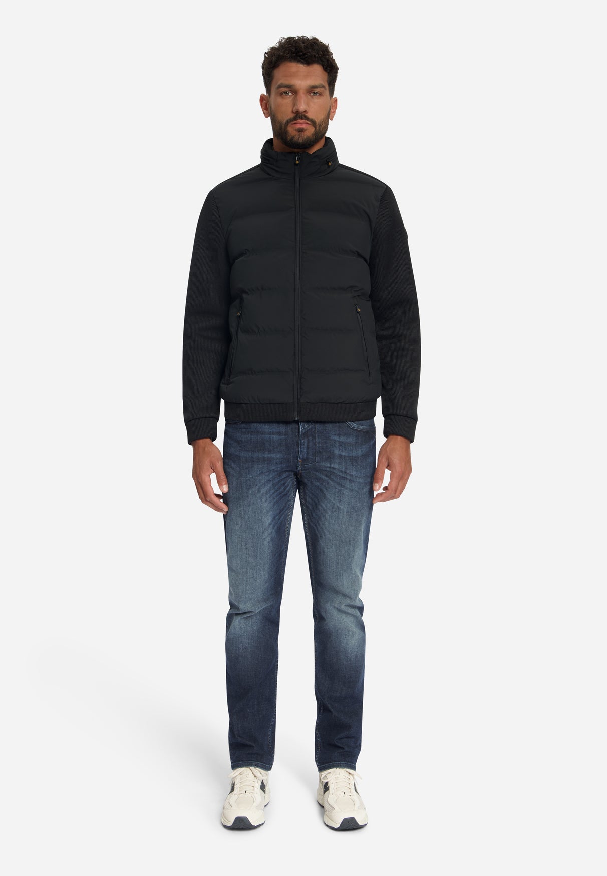 Jacke, kurze Passform, versiegelt, Strickmischung | Schwarz