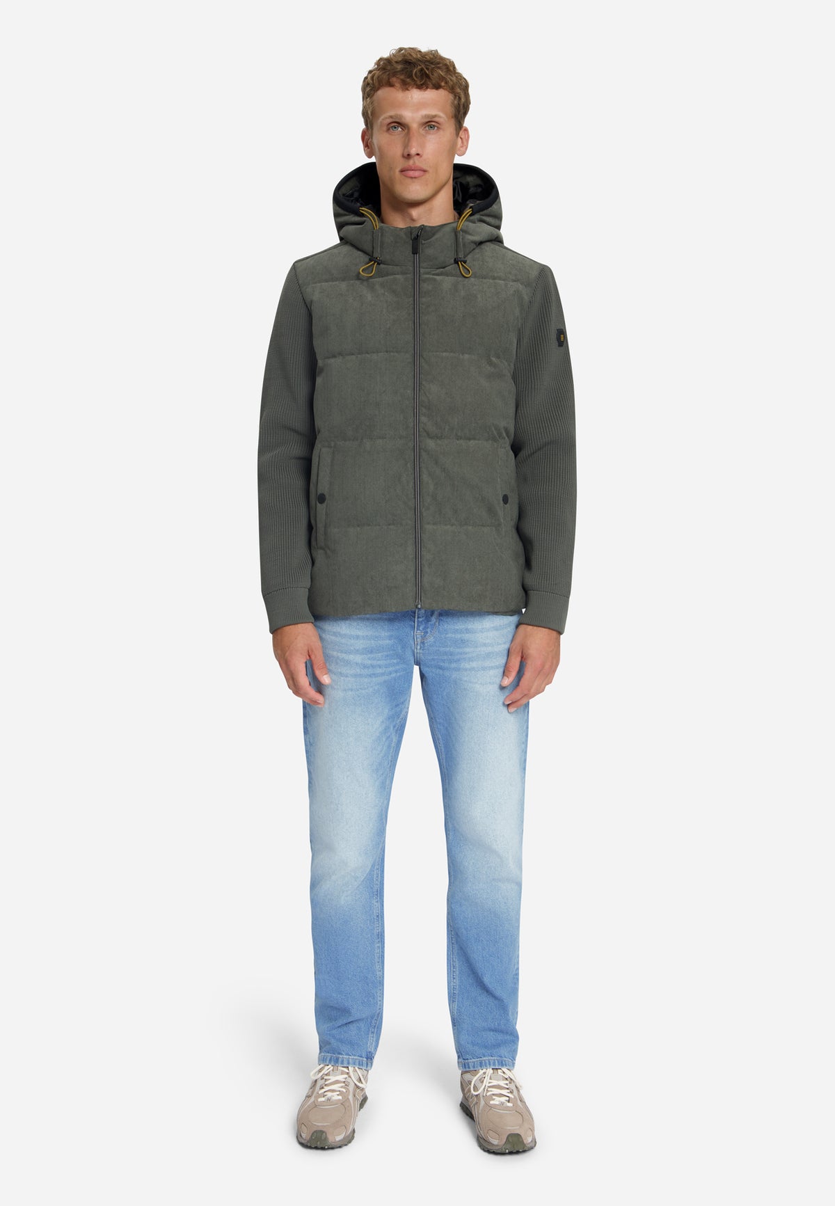 Corduroy Mix Hooded Jacket | Army