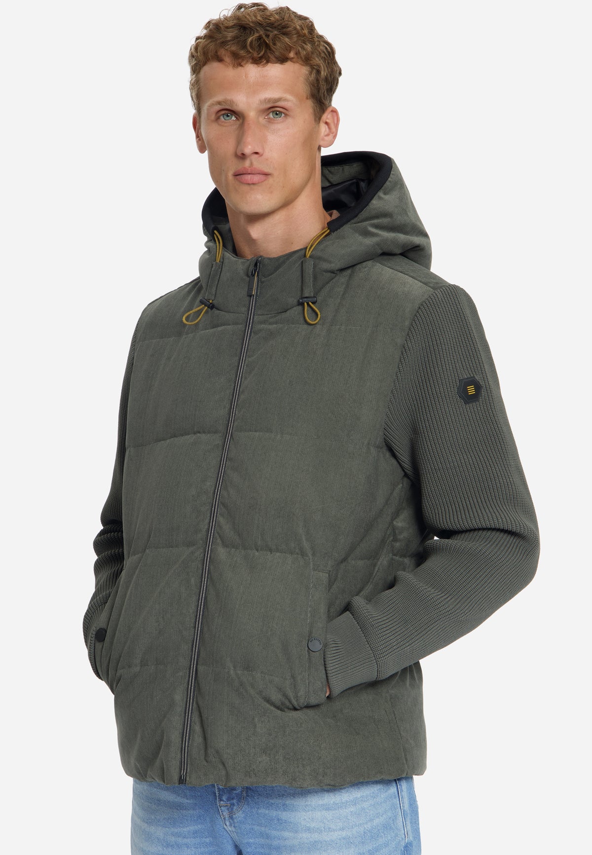 Corduroy Mix Hooded Jacket | Army