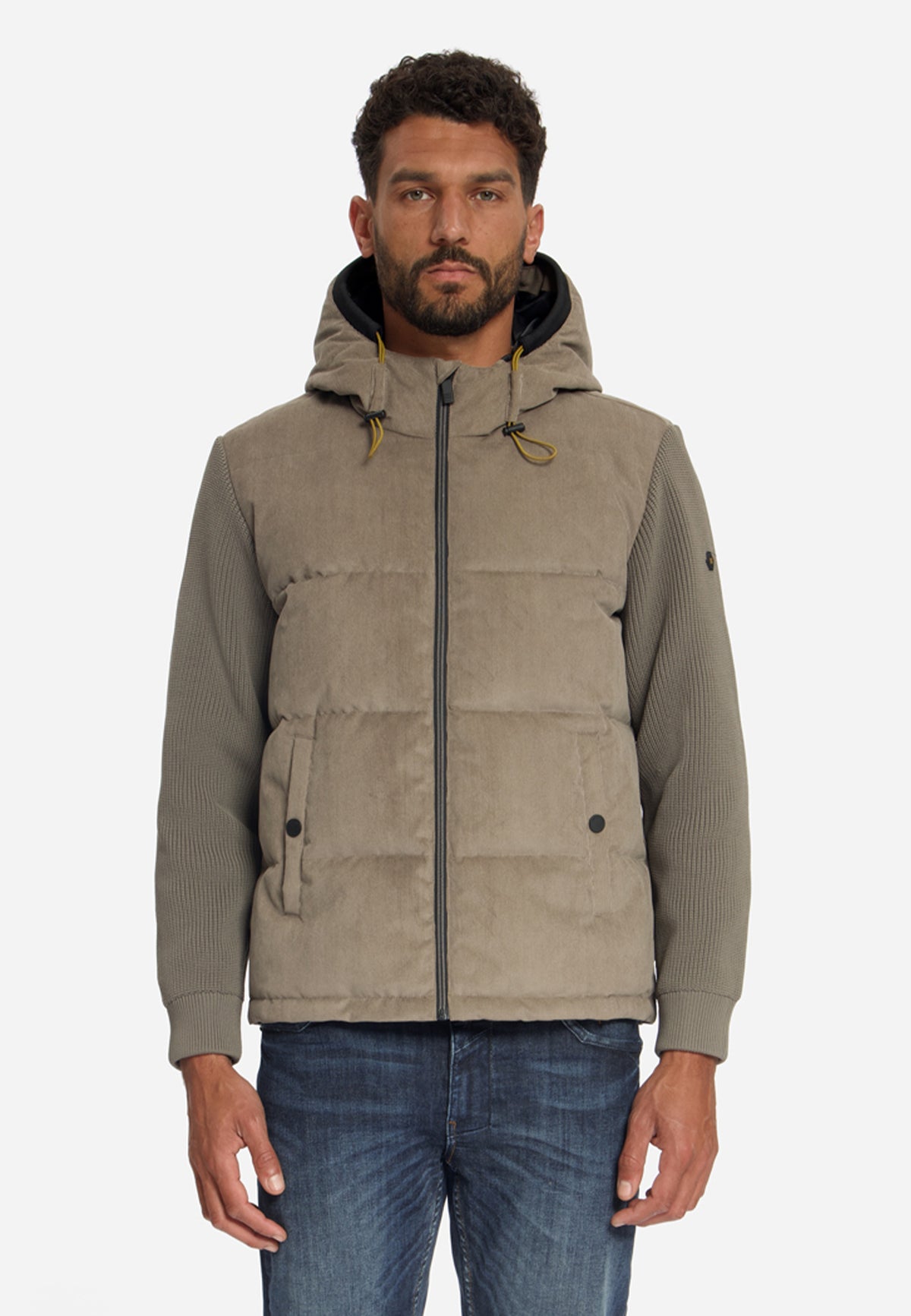 Corduroy Mix Hooded Jacket | Mud