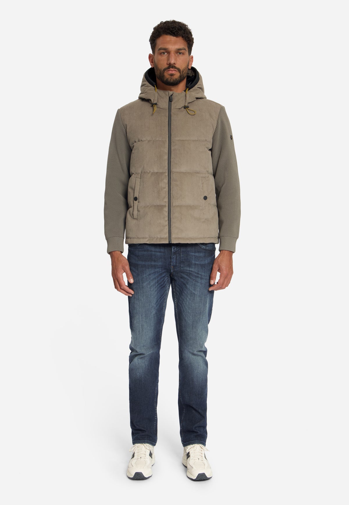 Corduroy Mix Hooded Jacket | Mud