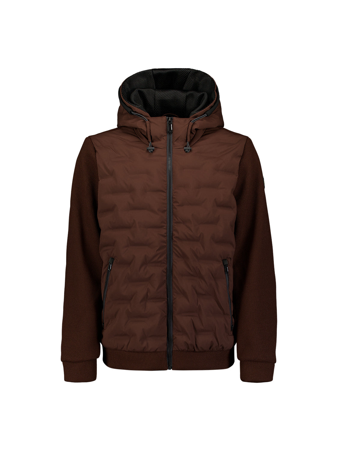 Jacke, kurze Passform, versiegelte Kapuze, Strickmischung | Dunkelbraun