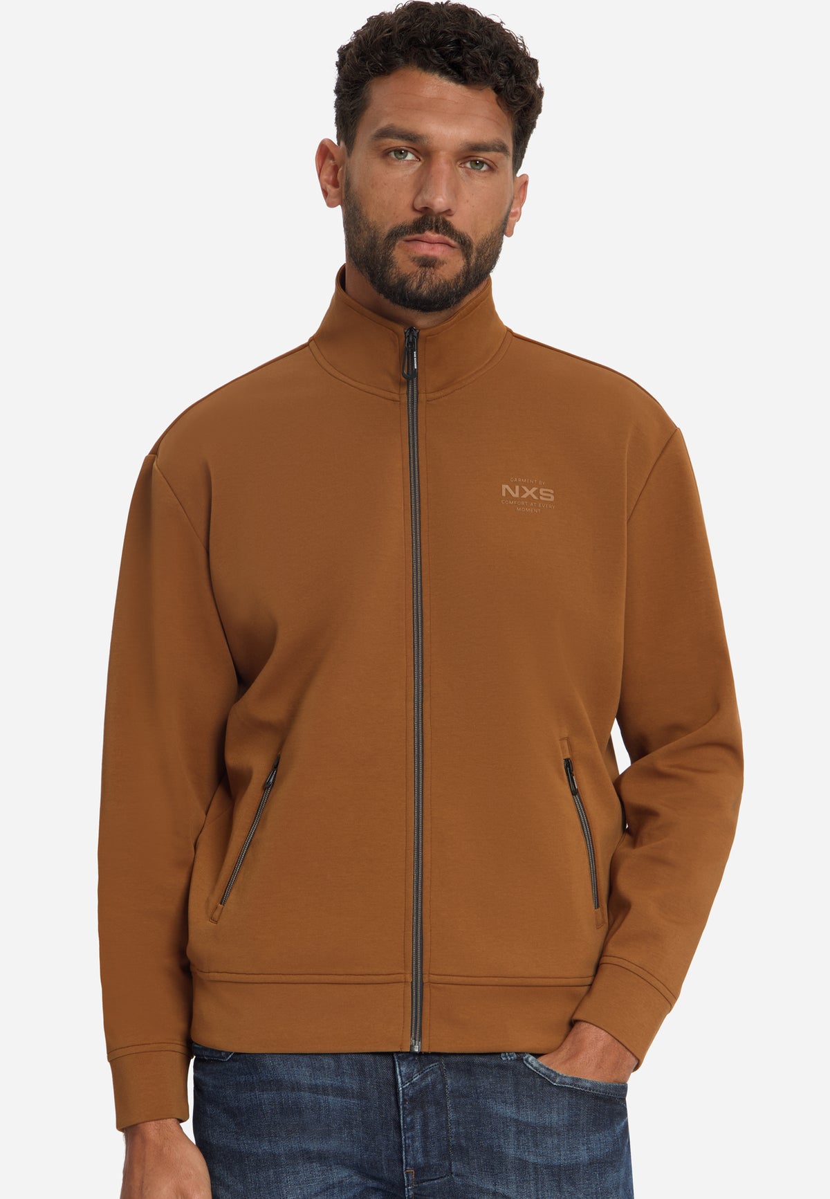 Sweatshirt mit durchgehendem Reißverschluss | Caramel