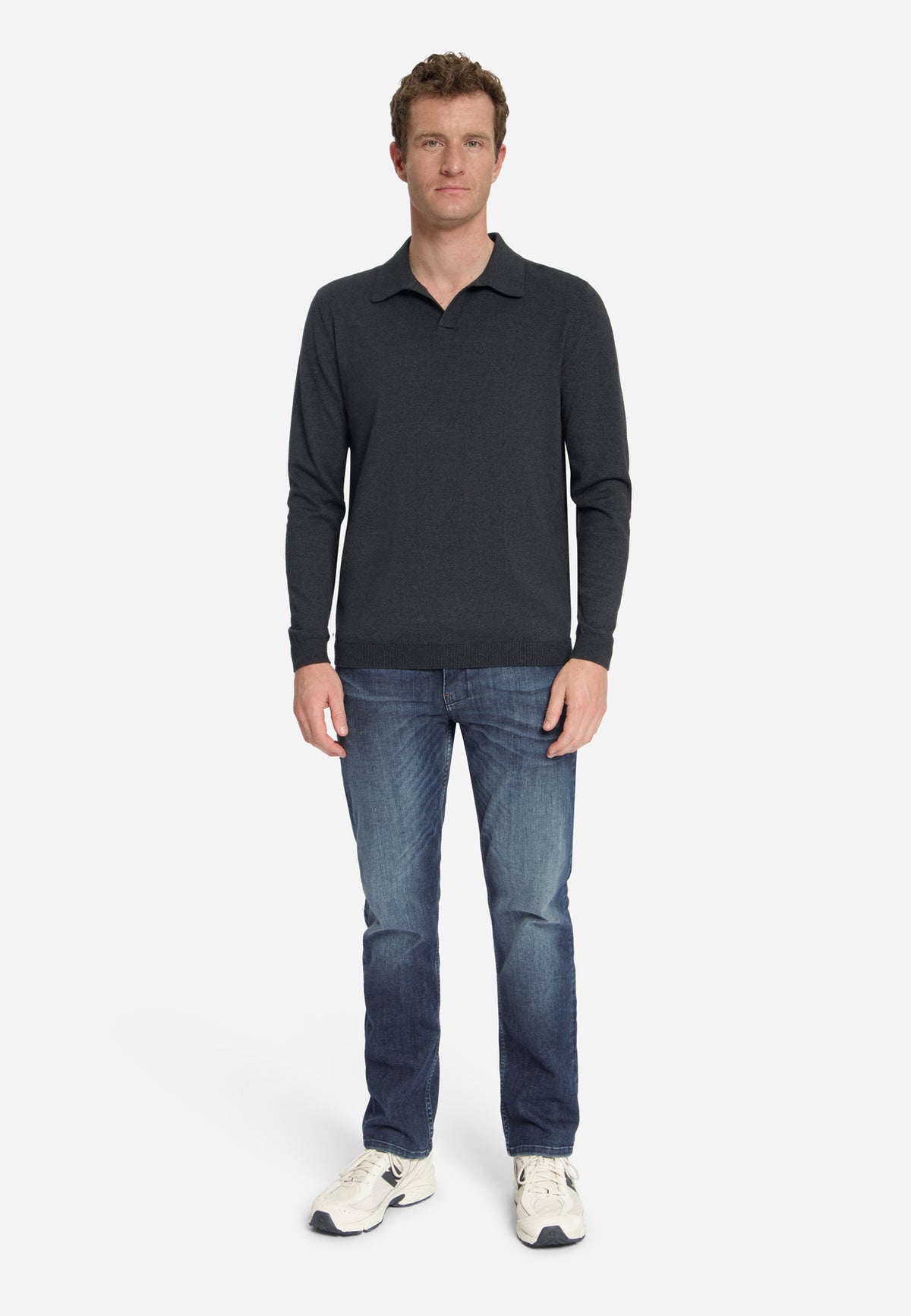 Melange Polo Jumper | Dark Grey