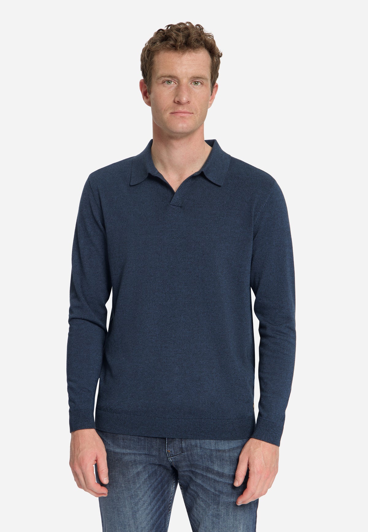 Melange Polo Jumper | Navy