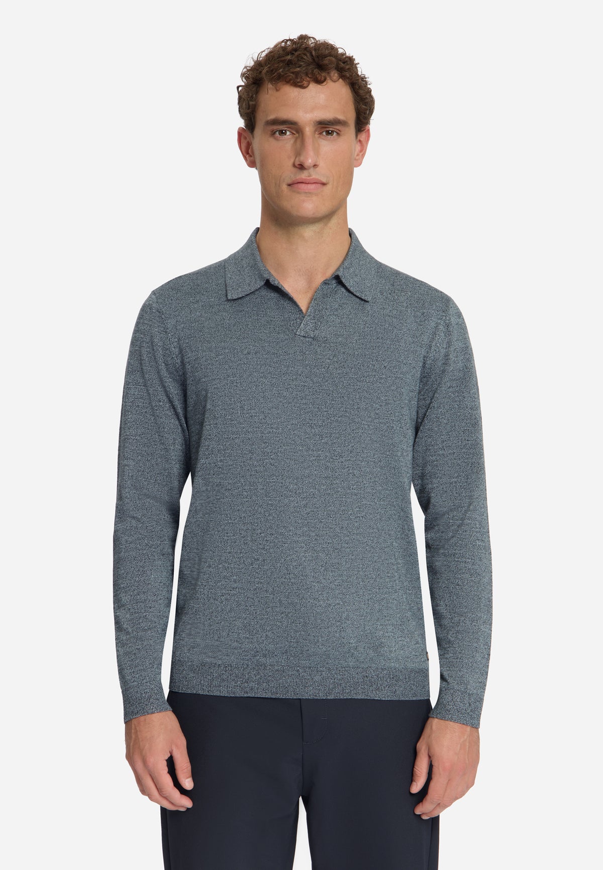 Melange Polo Jumper | Dusty Blue