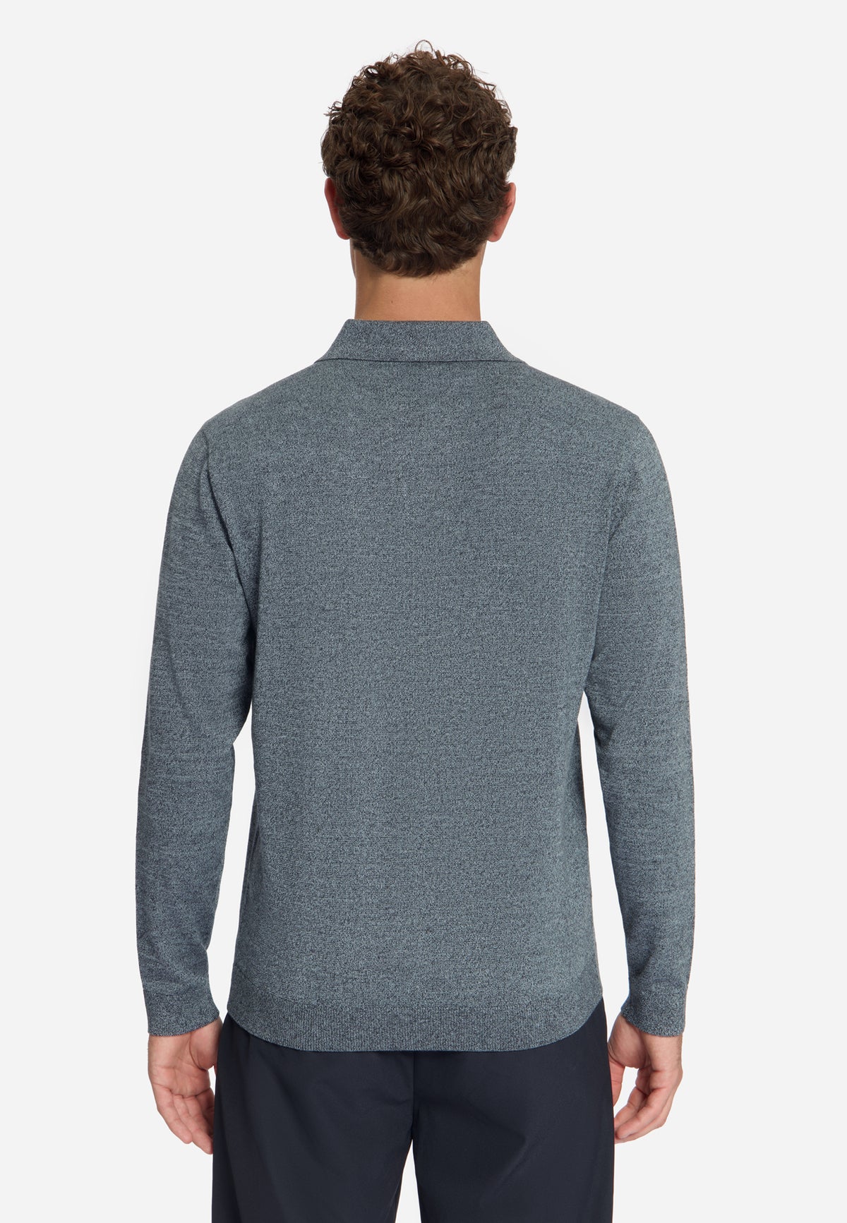 Melange Polo Jumper | Dusty Blue