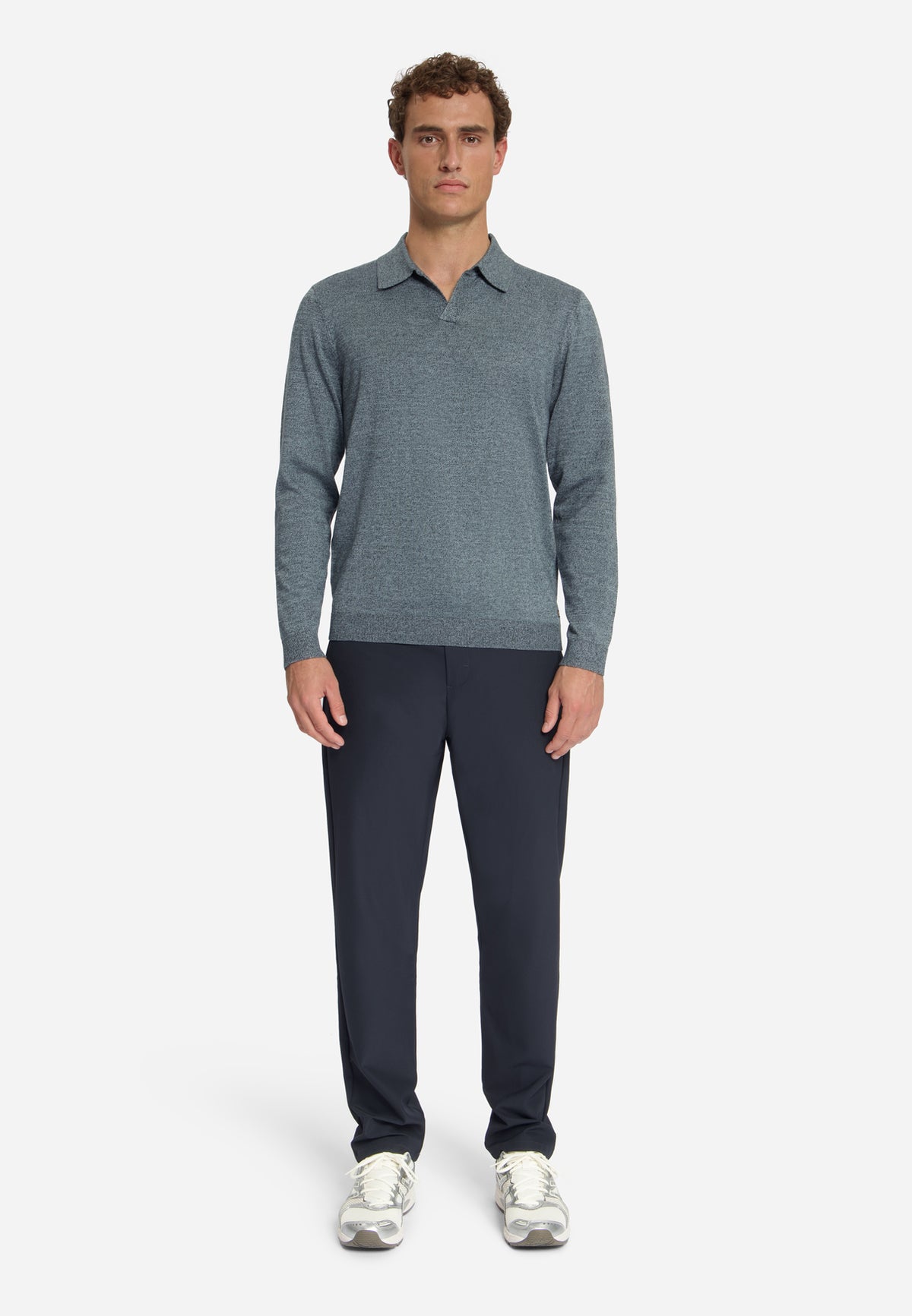 Melange Polo Jumper | Dusty Blue