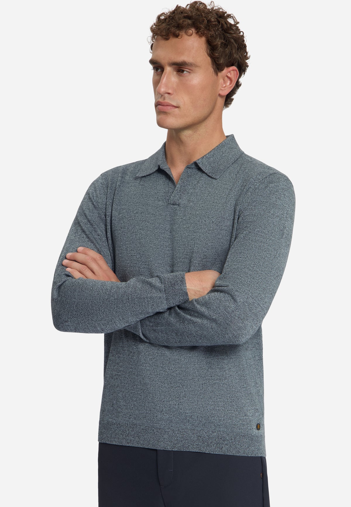 Melange Polo Jumper | Dusty Blue
