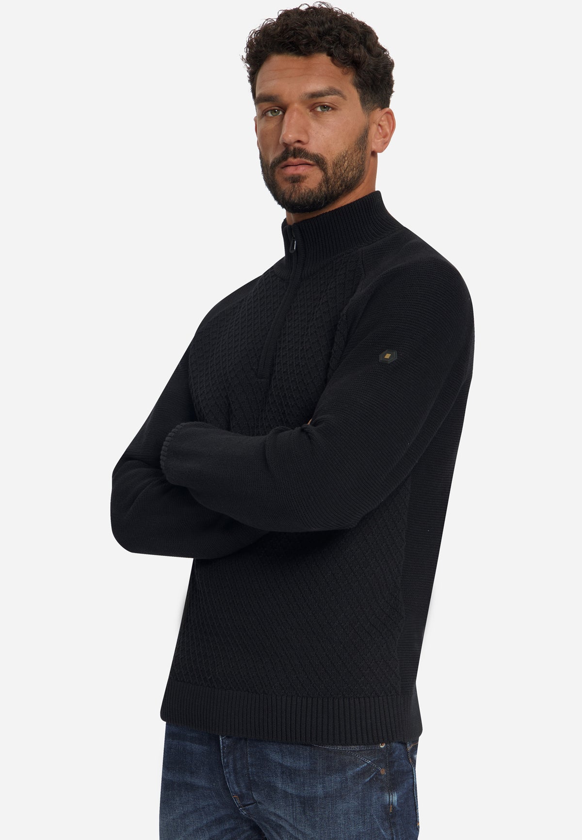 Cable Knit Half-Zip Jumper | Black