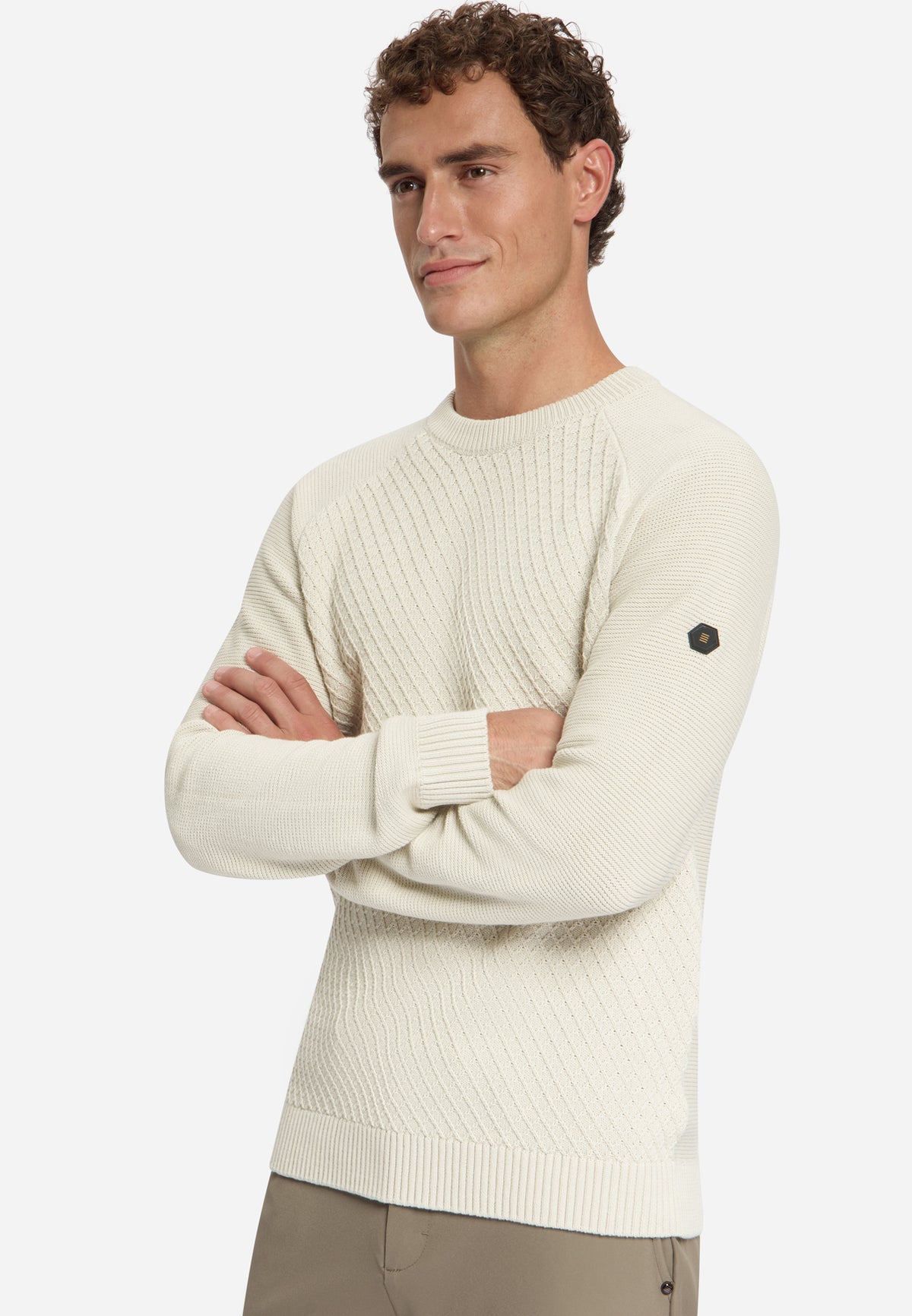 Pullover mit Rundhalsausschnitt und Zopfmuster | Stone