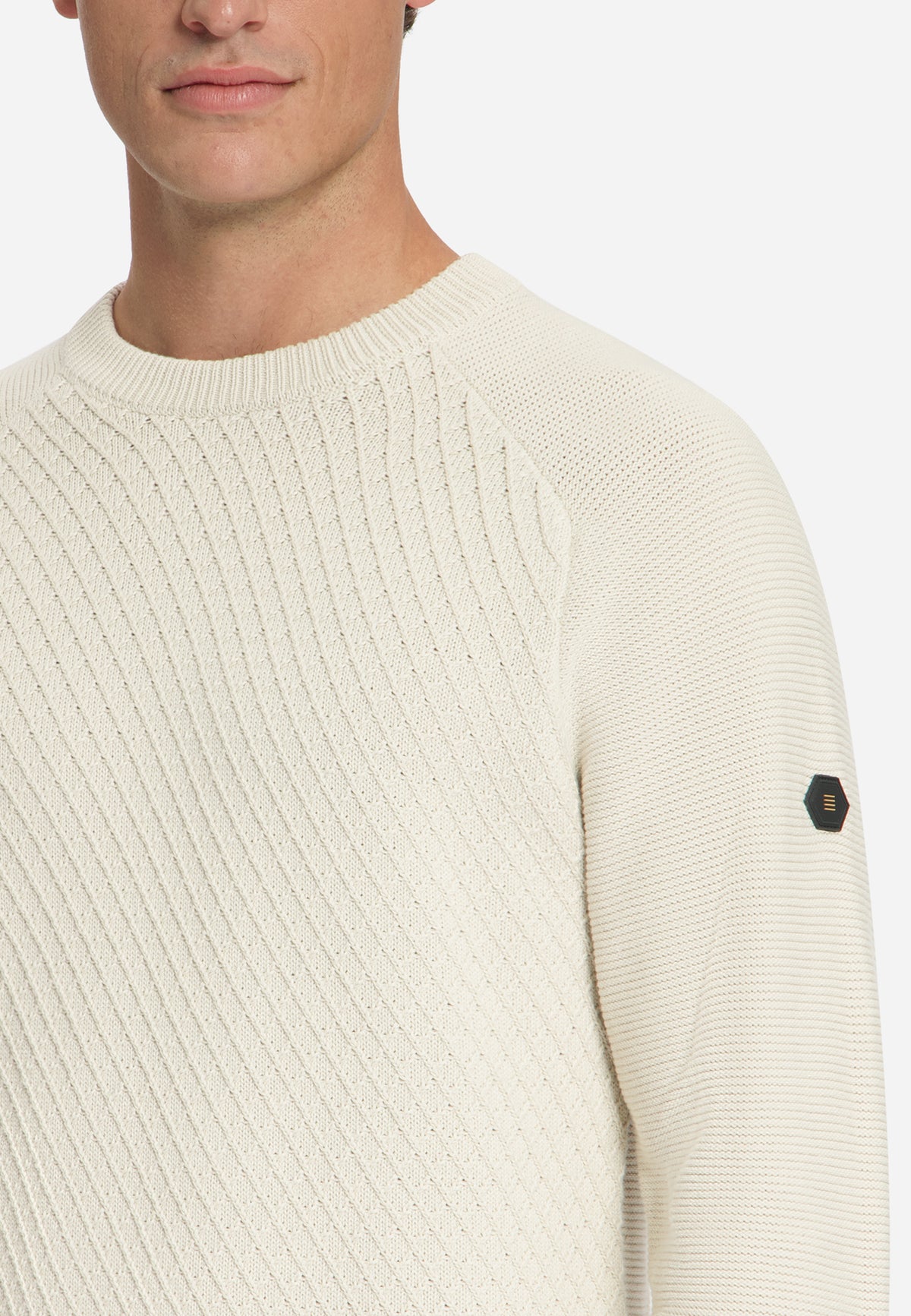 Pullover mit Rundhalsausschnitt und Zopfmuster | Stone
