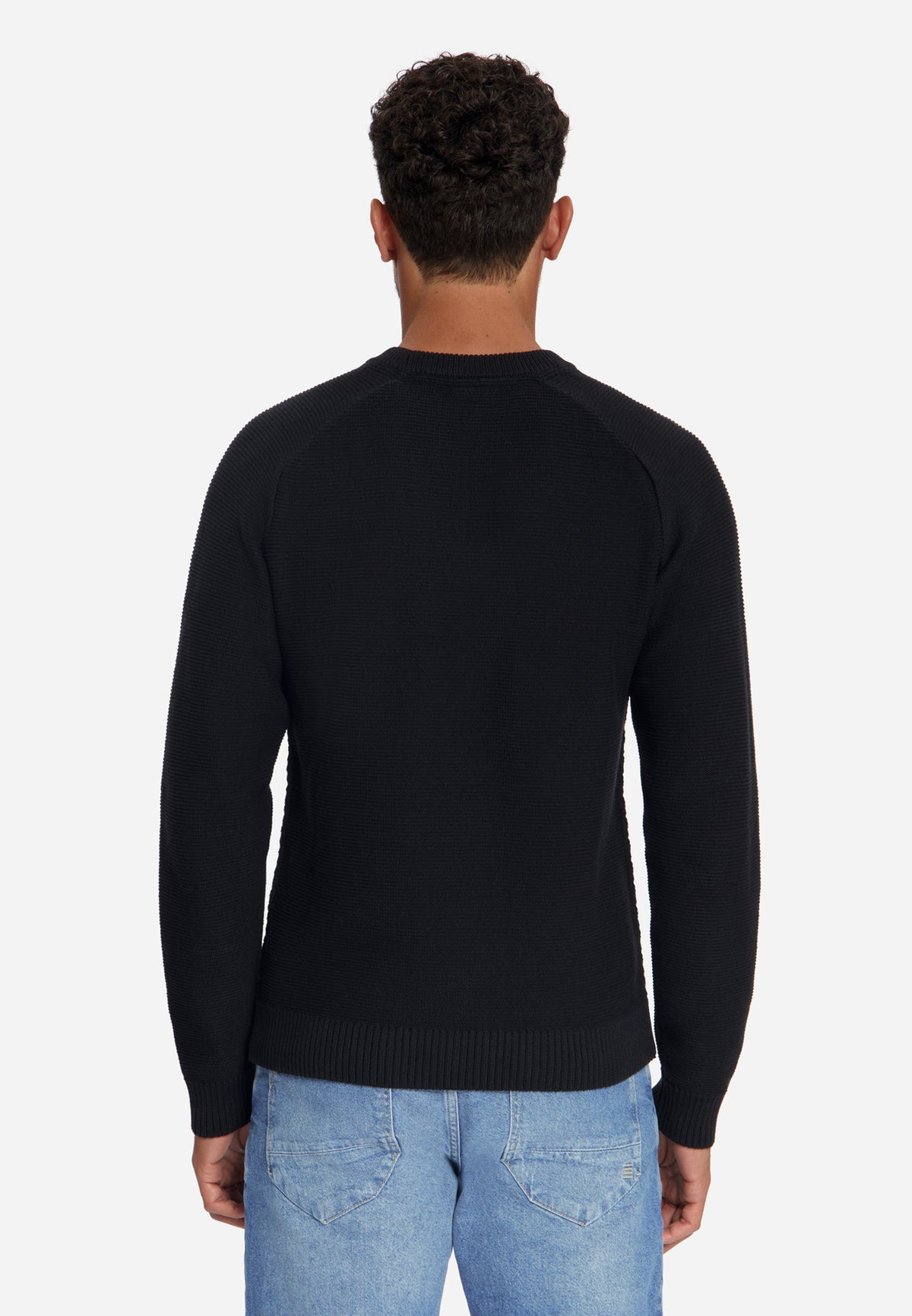 Pullover mit Rundhalsausschnitt und Zopfmuster | Schwarz