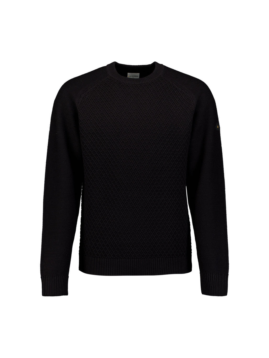 Pullover mit Rundhalsausschnitt und Zopfmuster | Schwarz