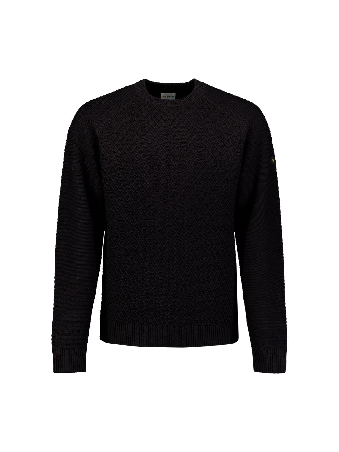 Pullover mit Rundhalsausschnitt und Zopfmuster | Schwarz