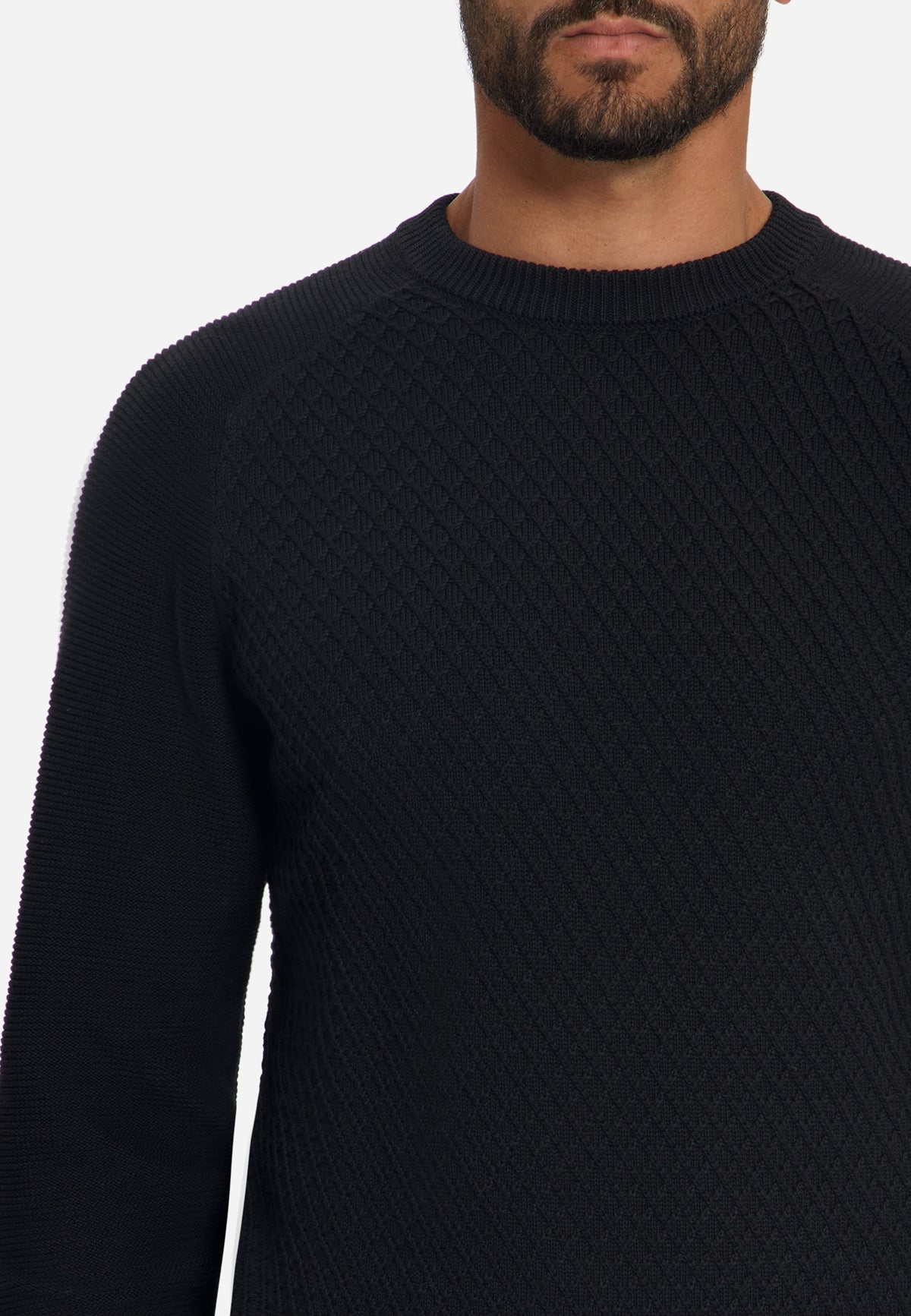 Pullover mit Rundhalsausschnitt und Zopfmuster | Schwarz
