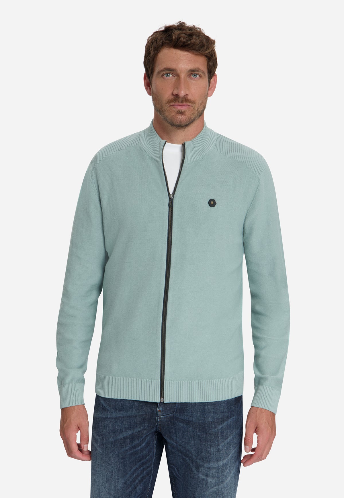 Strickjacke mit durchgehendem Reißverschluss | Dusty Blue